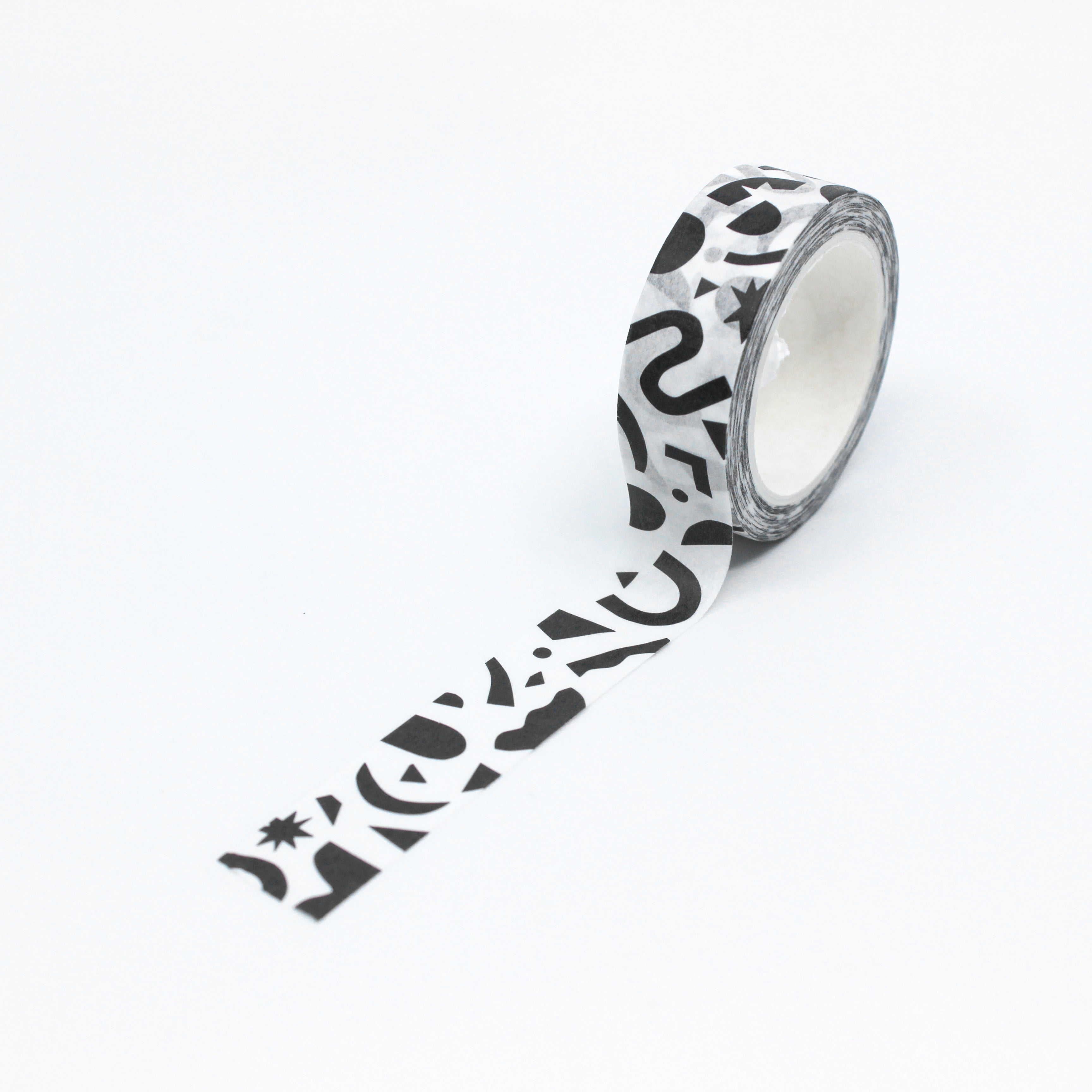 This photo is of the full pattern repeat on our modern black and white geometric shapes confetti washi tape