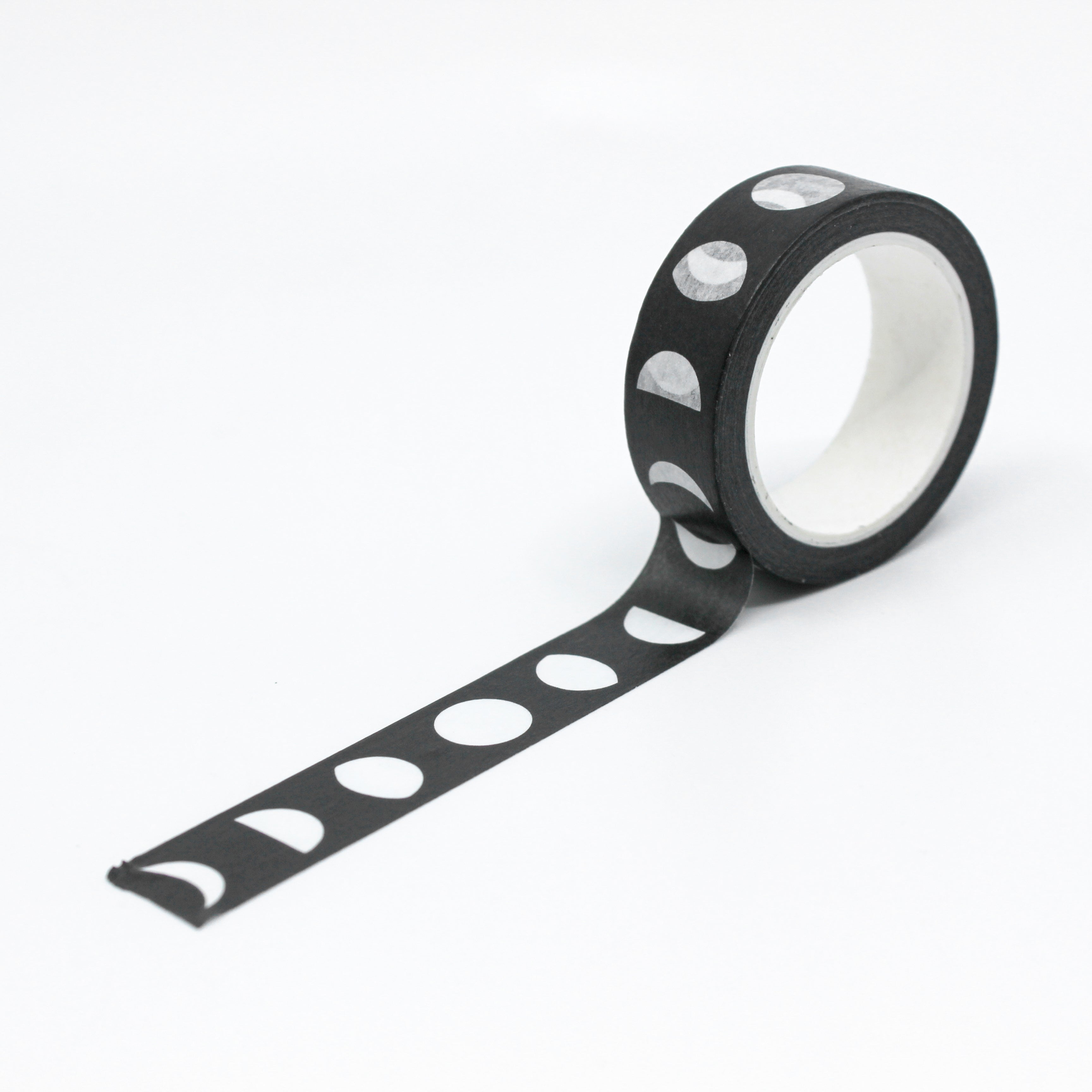 This is full repeat pattern of BBB Supplies Black and white moon cycle washi tape from worthwhile papers.