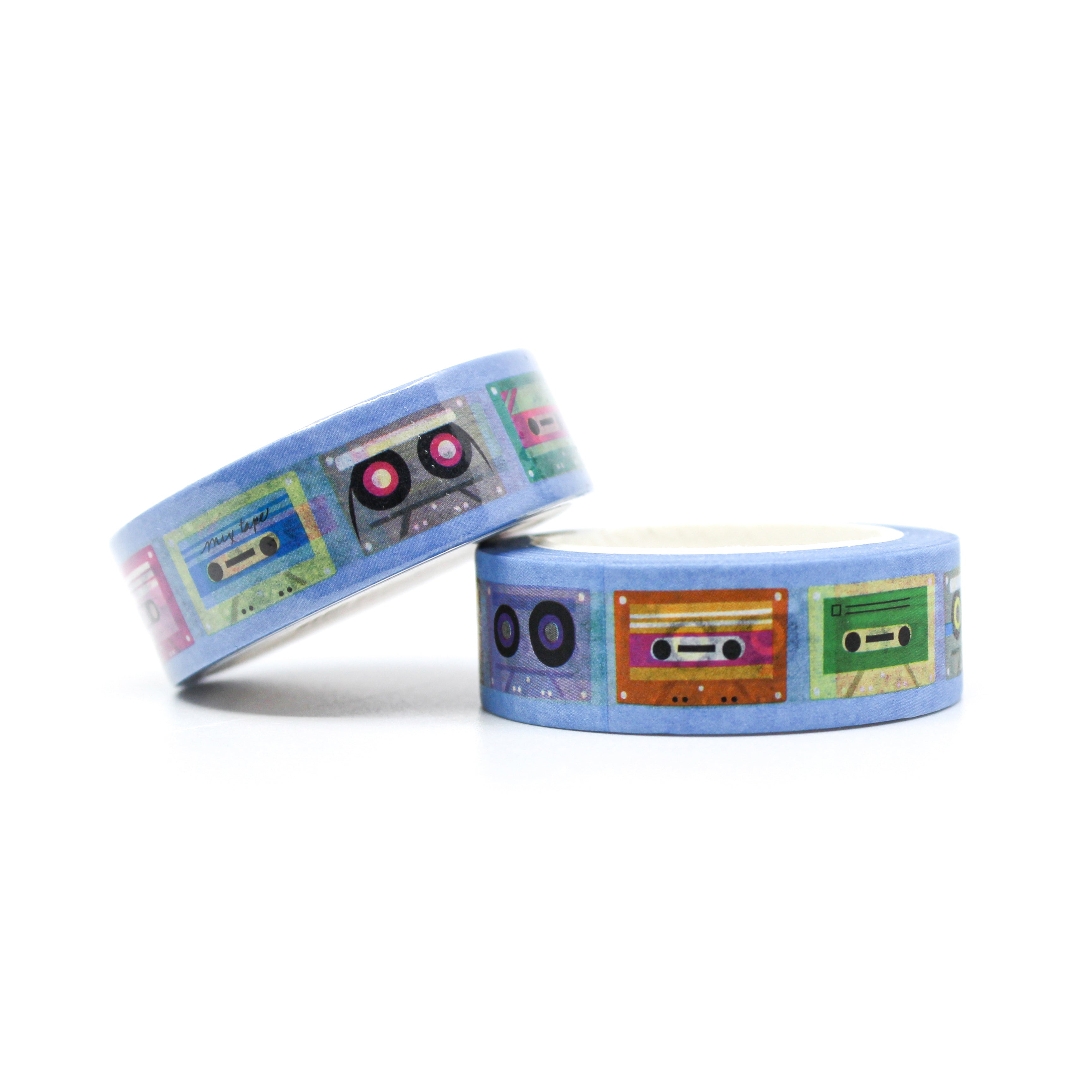 This is a colorful vintage mixed cassette tapes in 80's washi tapes from BBB Supplies Craft Shop