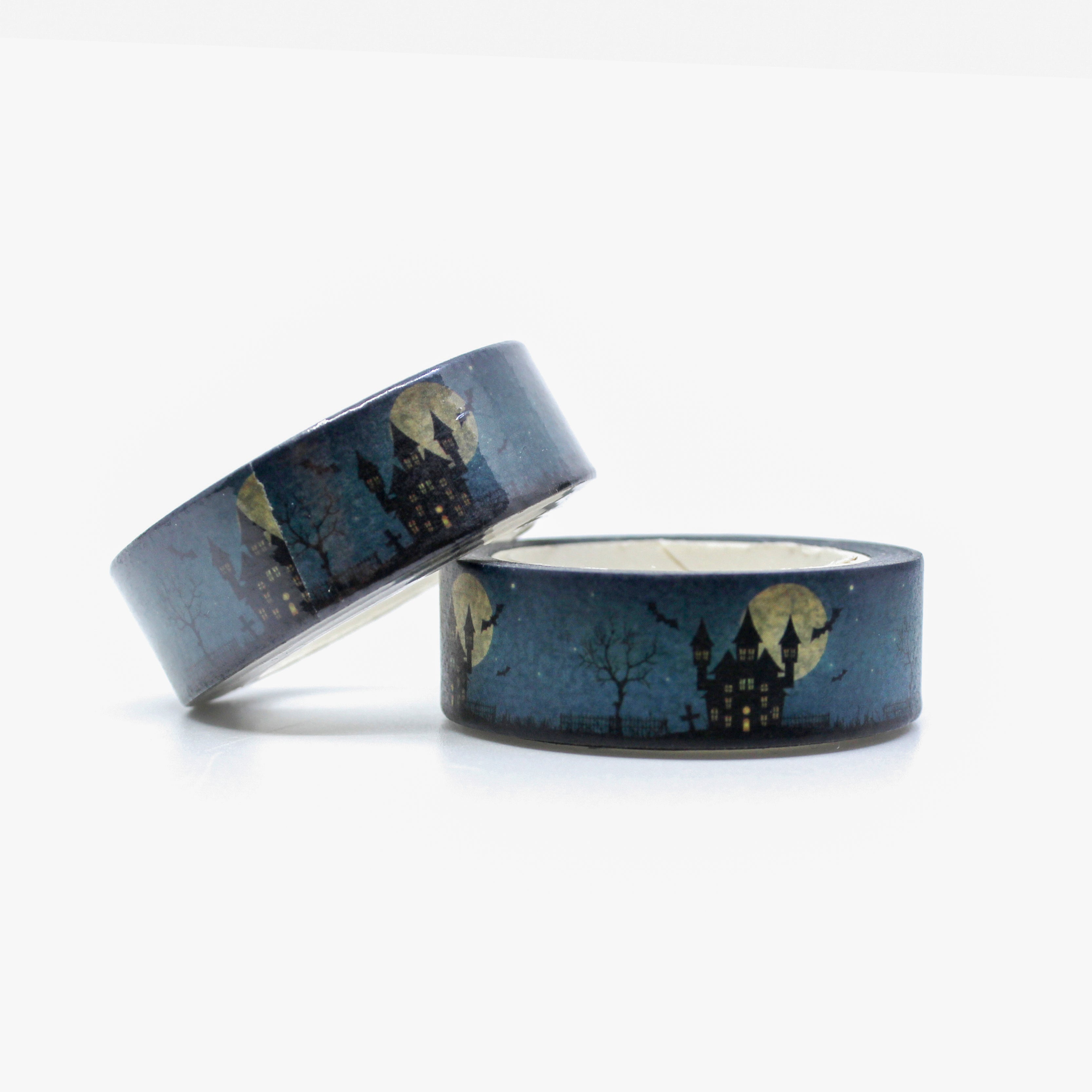 This is a roll of creepy hollow black haunted house washi tape from BBB Supplies Craft Shop
