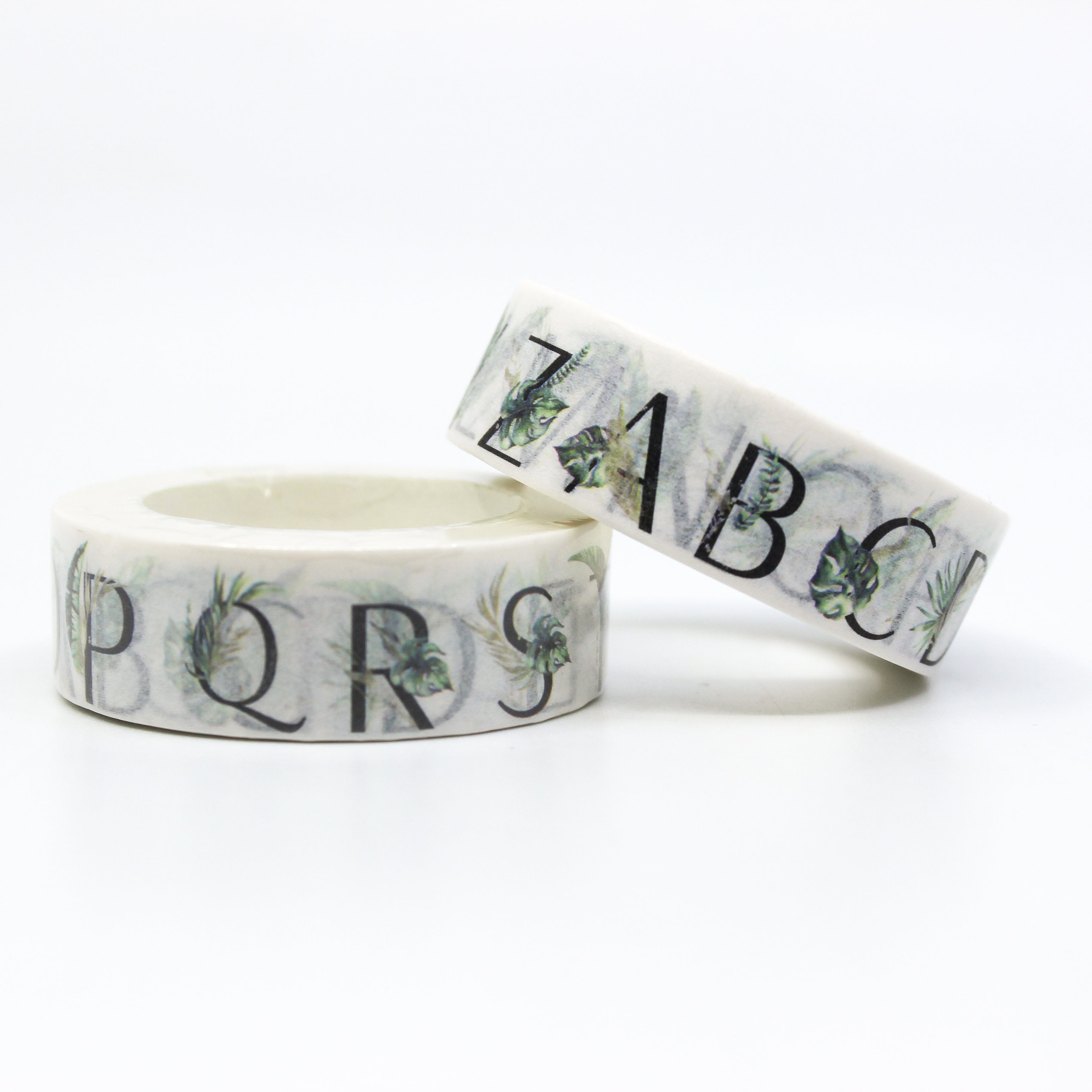 This is a black and green botanical florals letters themed view of washi tapes from BBB Supplies Craft Shop