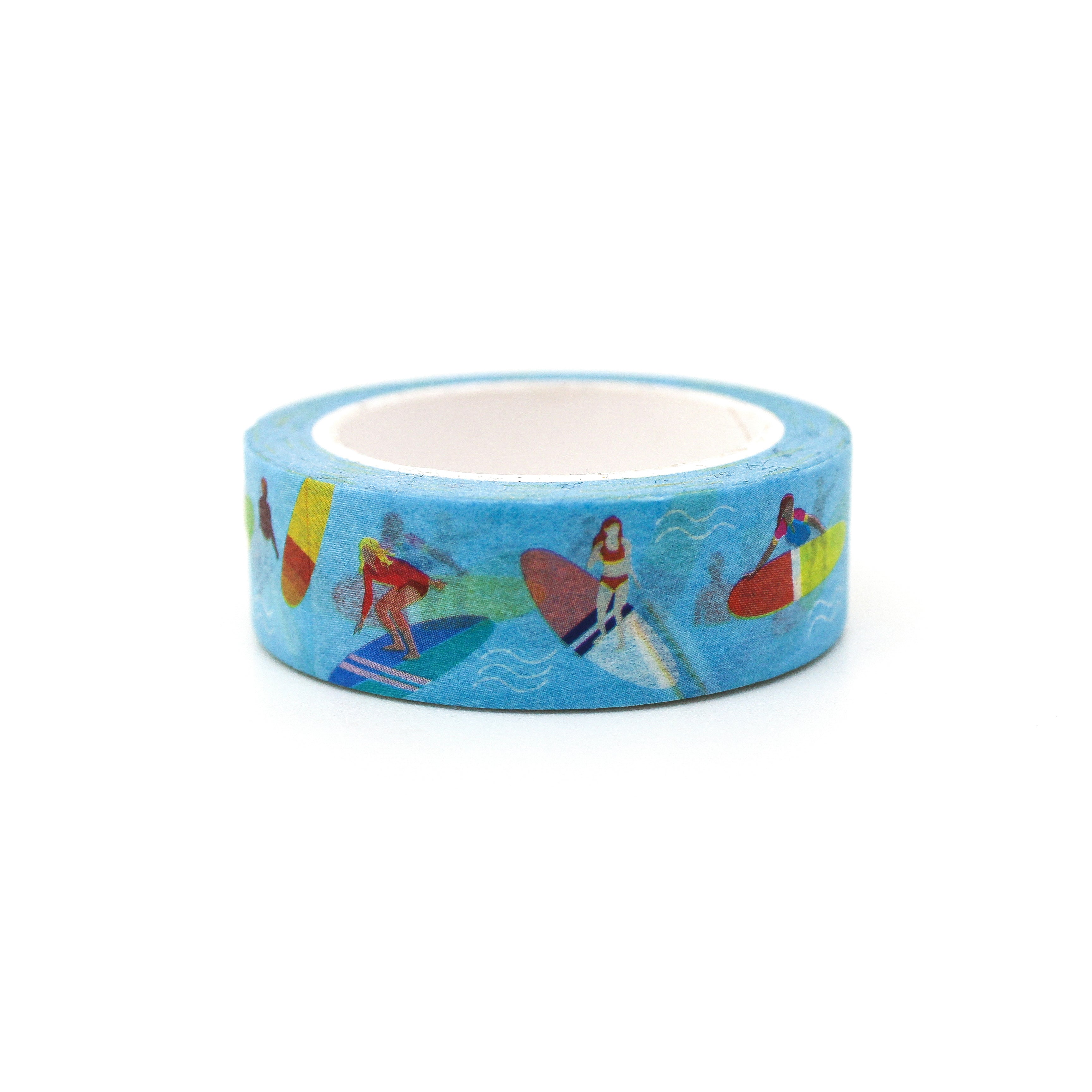 This is a tape with male and female surfers themed view of washi tape from BBB Supplies Craft Shop