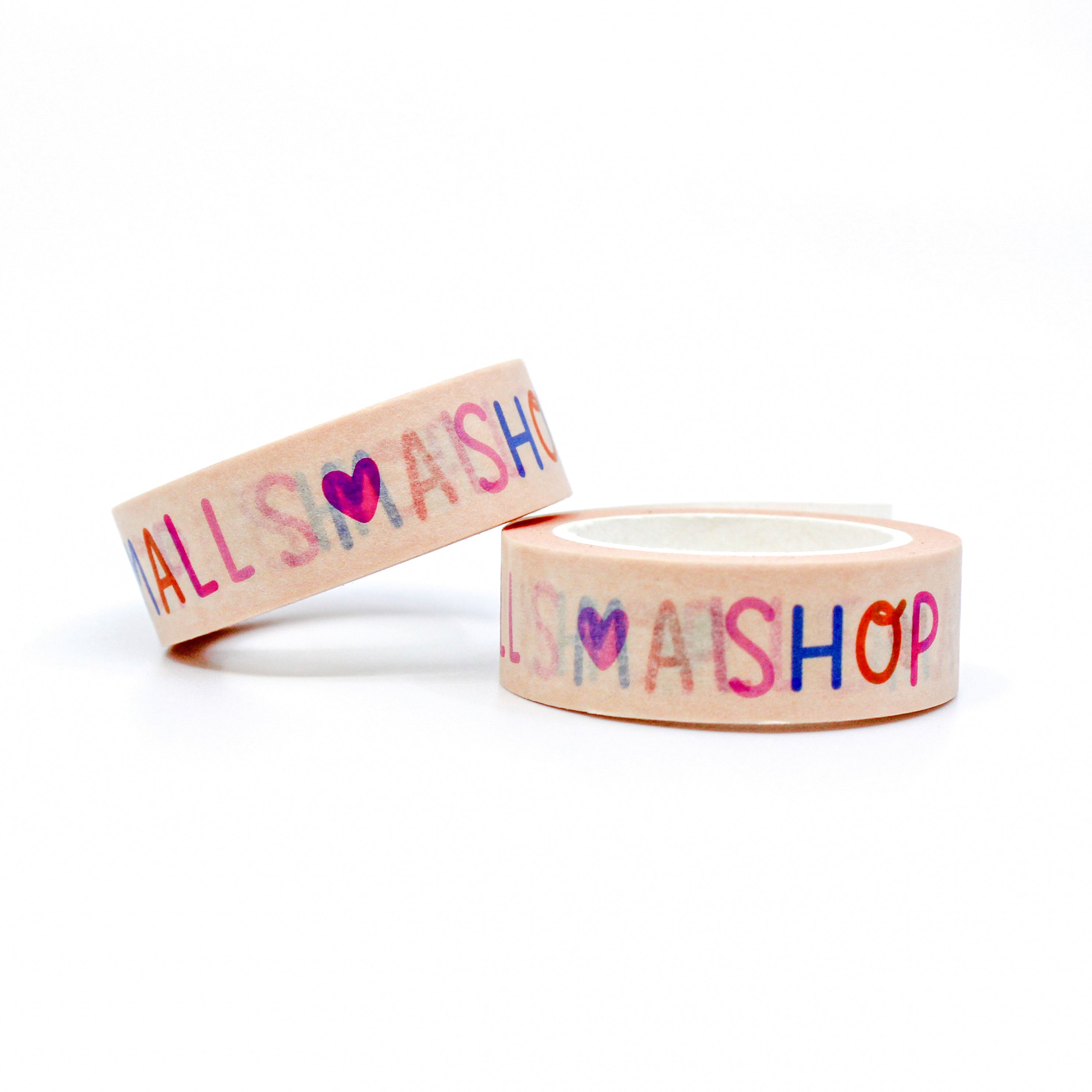 This is a roll of colorful small shop lettering with light pink background washi tapes is perfect way to show your support for a small women owned business from BBB Supplies Craft Shop
