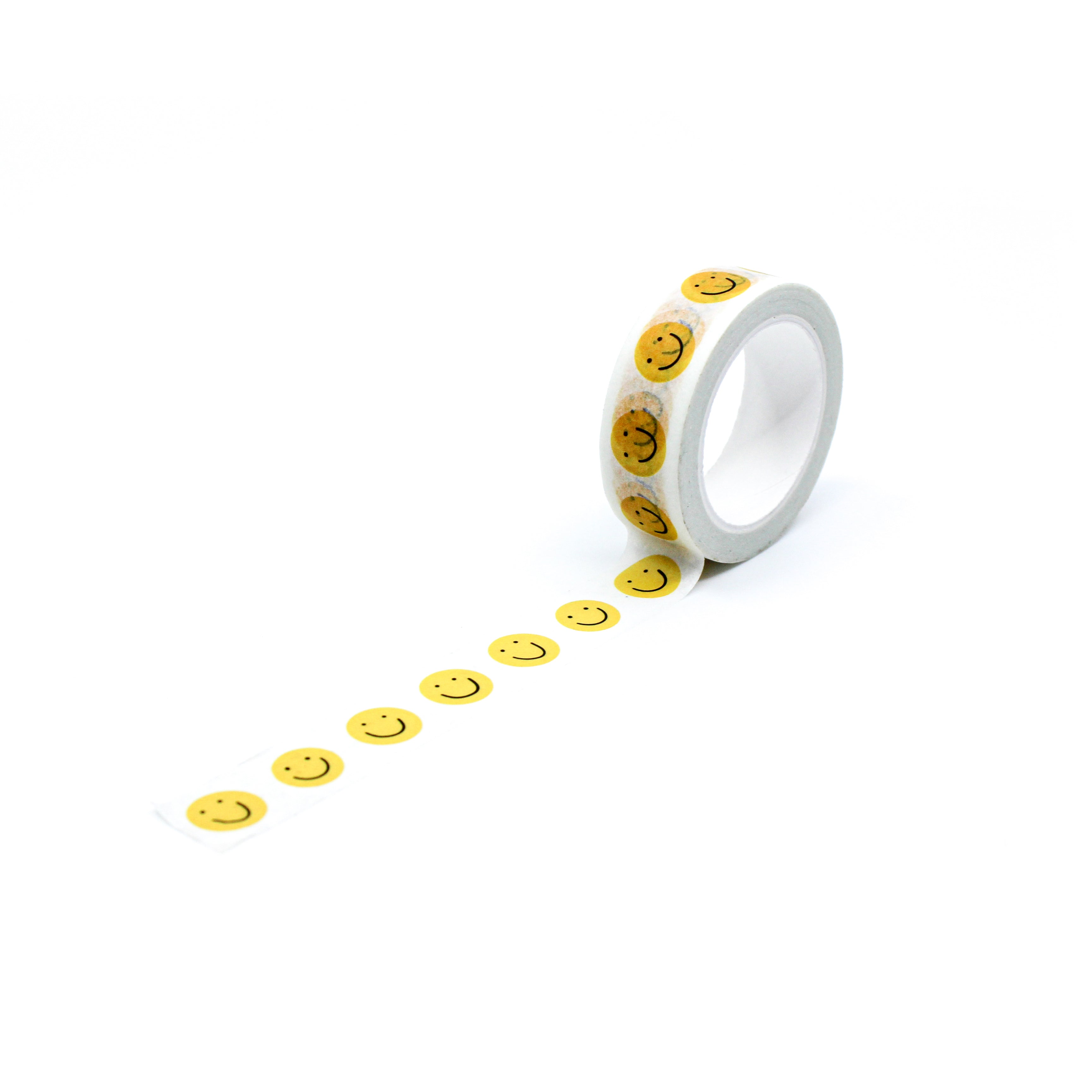This is the full pattern repeat of a Yellow Smily Faces Washi Tape from BBB Supplies.