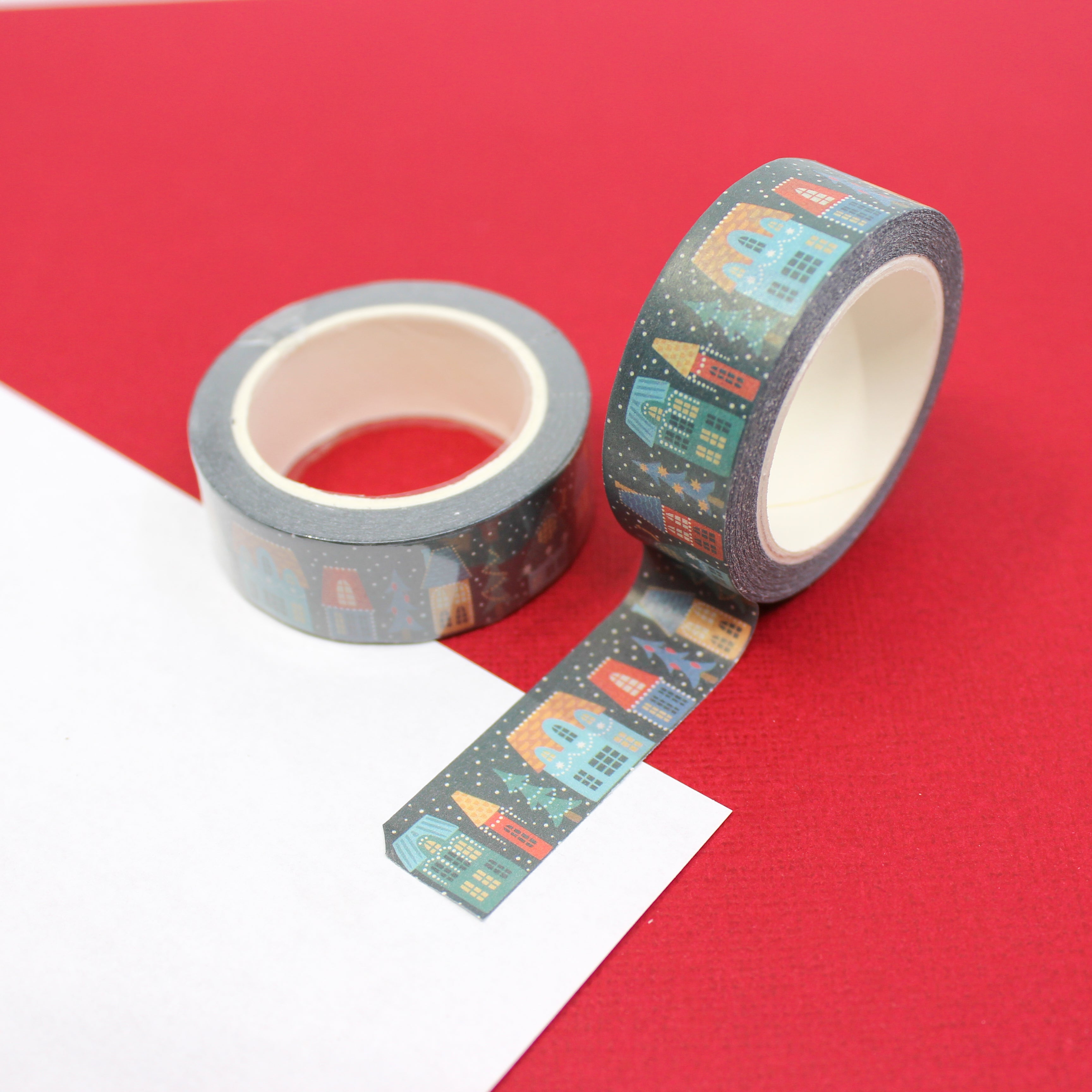Cute Winter Houses Washi Tape for your Planner, Journal or Calendar from BBB Supplies Craft Shop.
