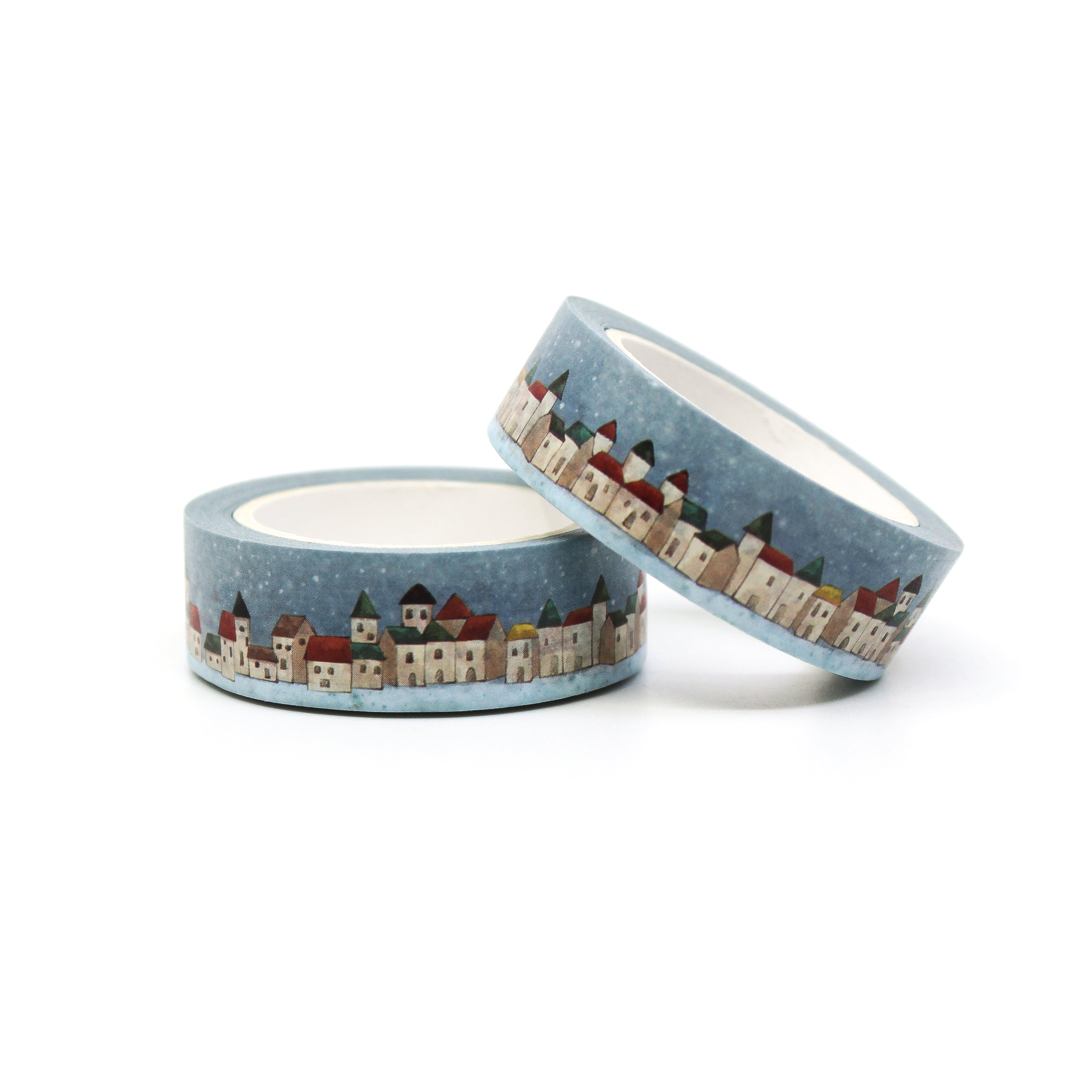 This is a blue and white snow houses  themed view of washi tapes from BBB Supplies Craft Shop