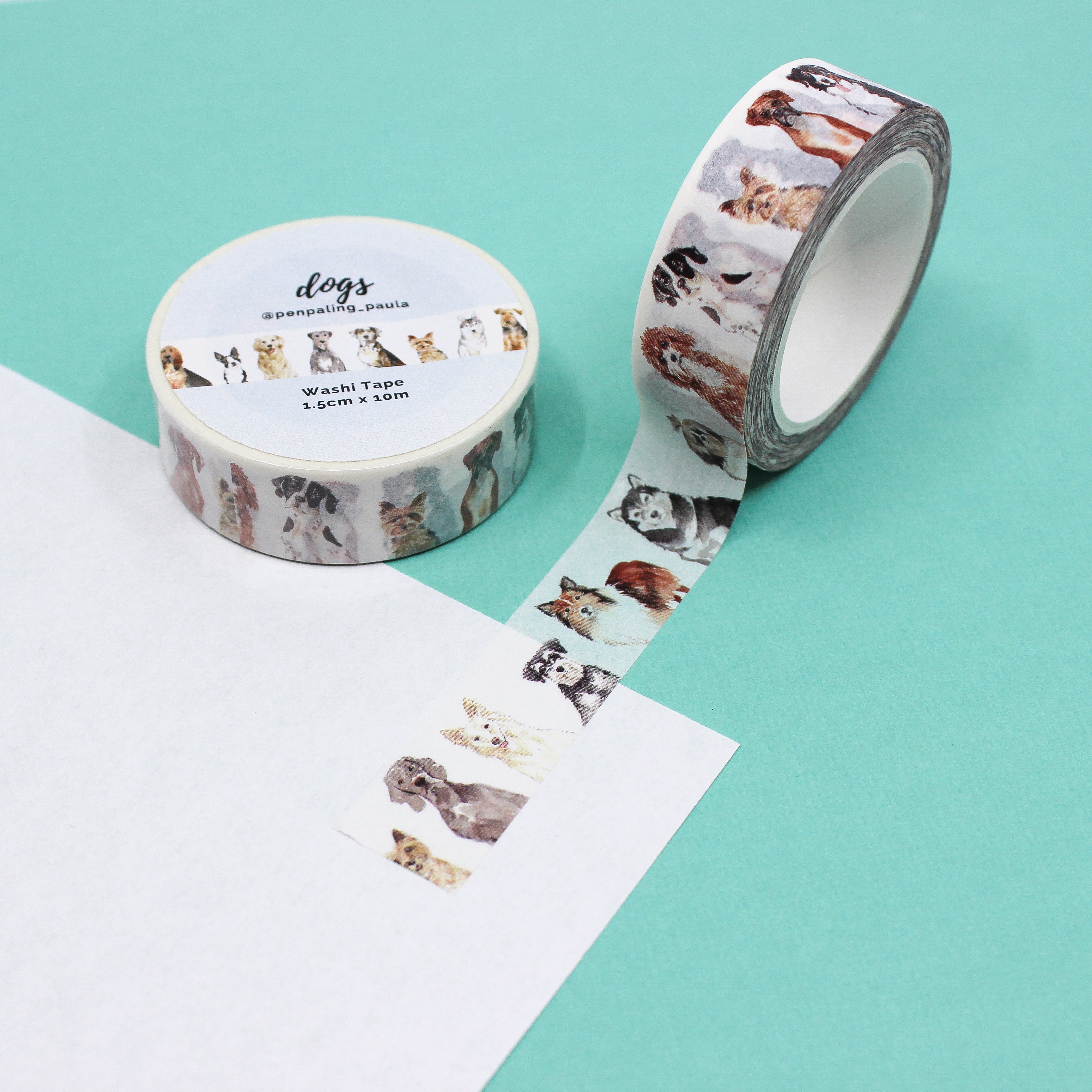 This is a black, brown and cute realistic picture of dog breeds themed washi tape from BBB Supplies Craft Shop