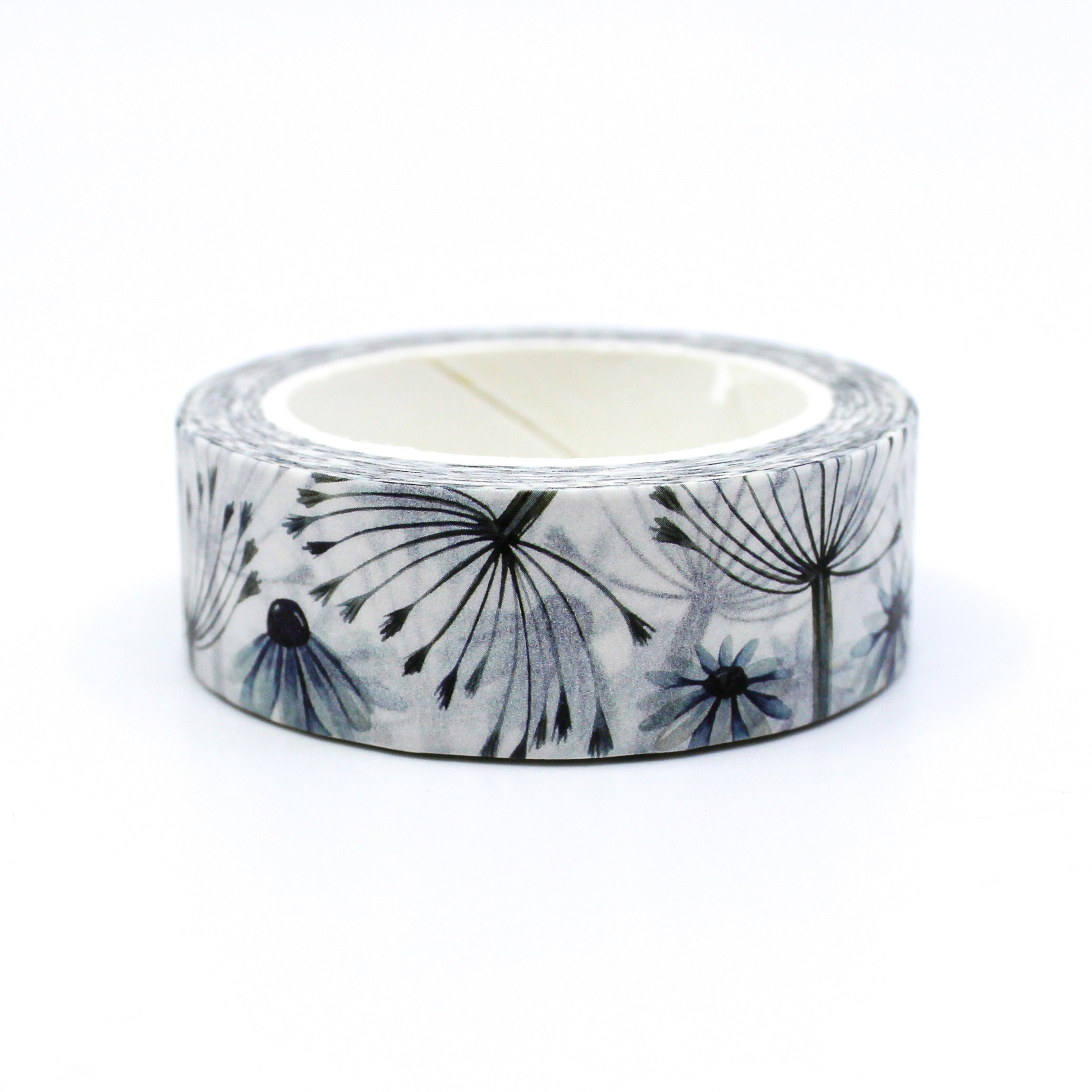 This is a black and white dandelion flowers washi tape from BBB Supplies Craft Shop