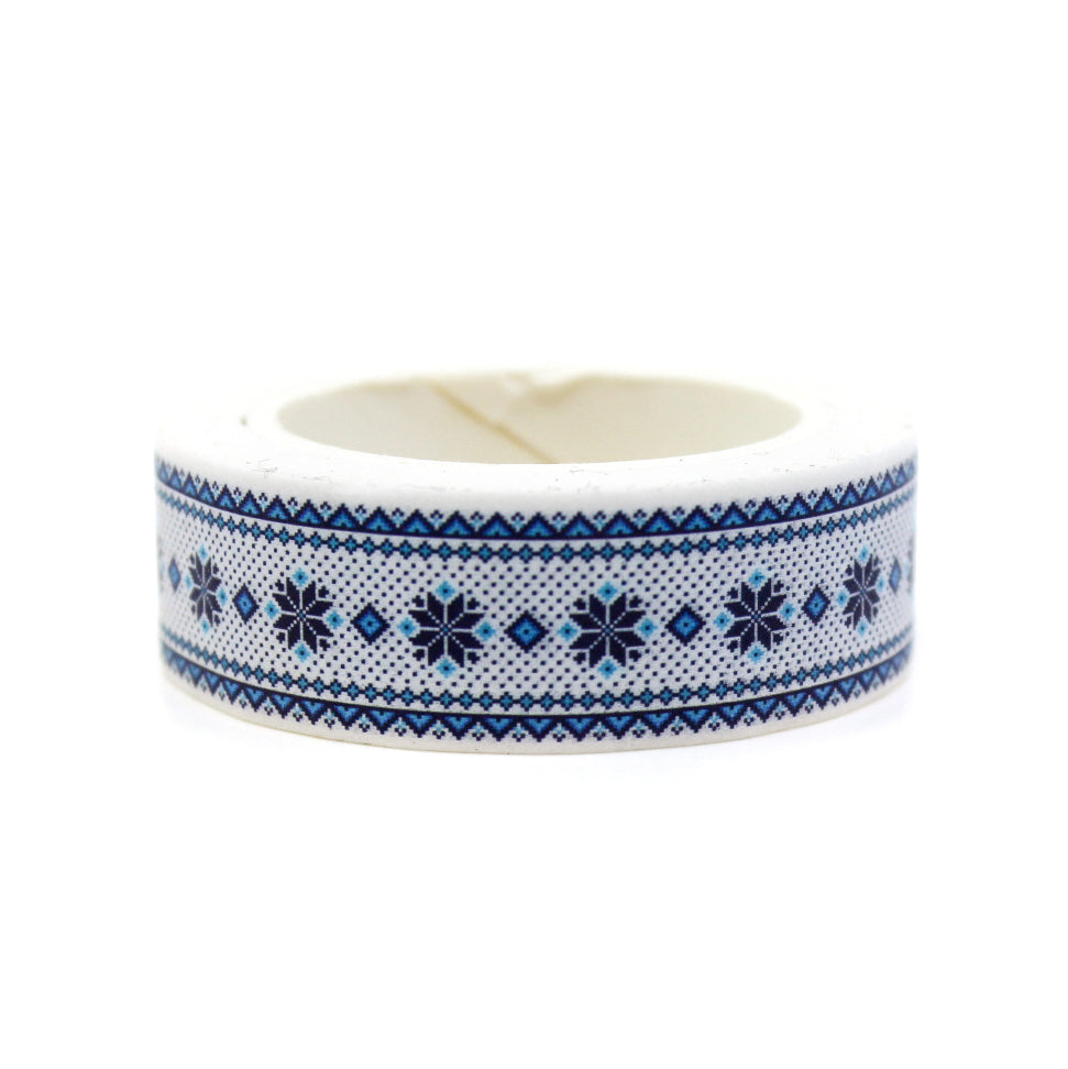 This cute blue washi tape is perfect for sweater weather. The blue and white winter cross stitch pattern will bring joy to any craft project, BUJO or planner spread. This tape is sold at BBB Supplies Craft Shop.