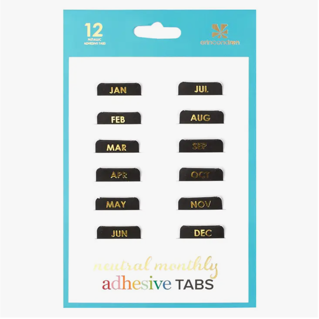 These black and gold neutral self-adhesive monthly tabs are perfect for your budget journal, bullet journal or planner if you want to set up your own monthly spread. They are designed by Erin Condren and sold at BBB Supplies Craft Shop.