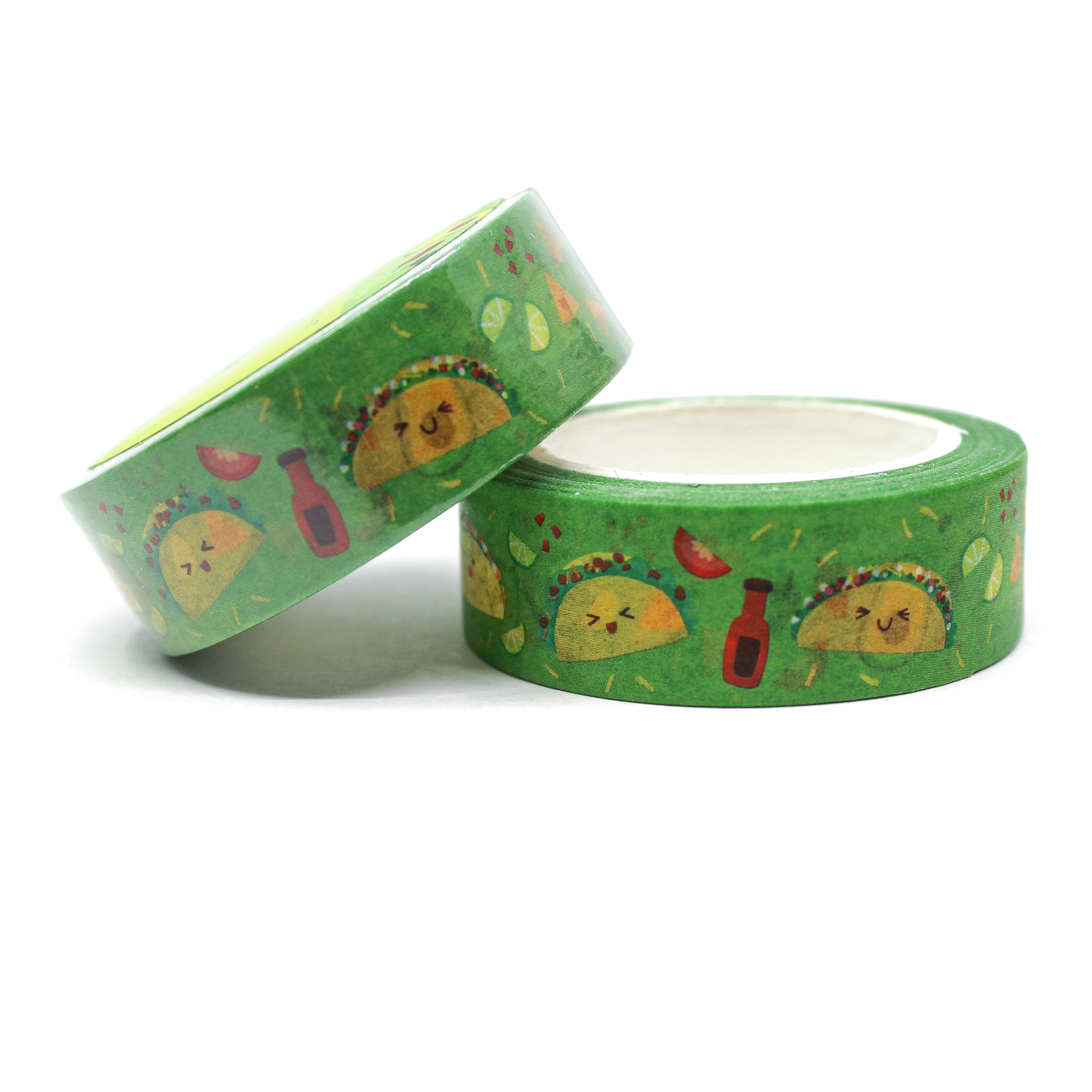 This is a roll of green background tacos washi tapes for foodie lovers from BBB Supplies Craft Shop