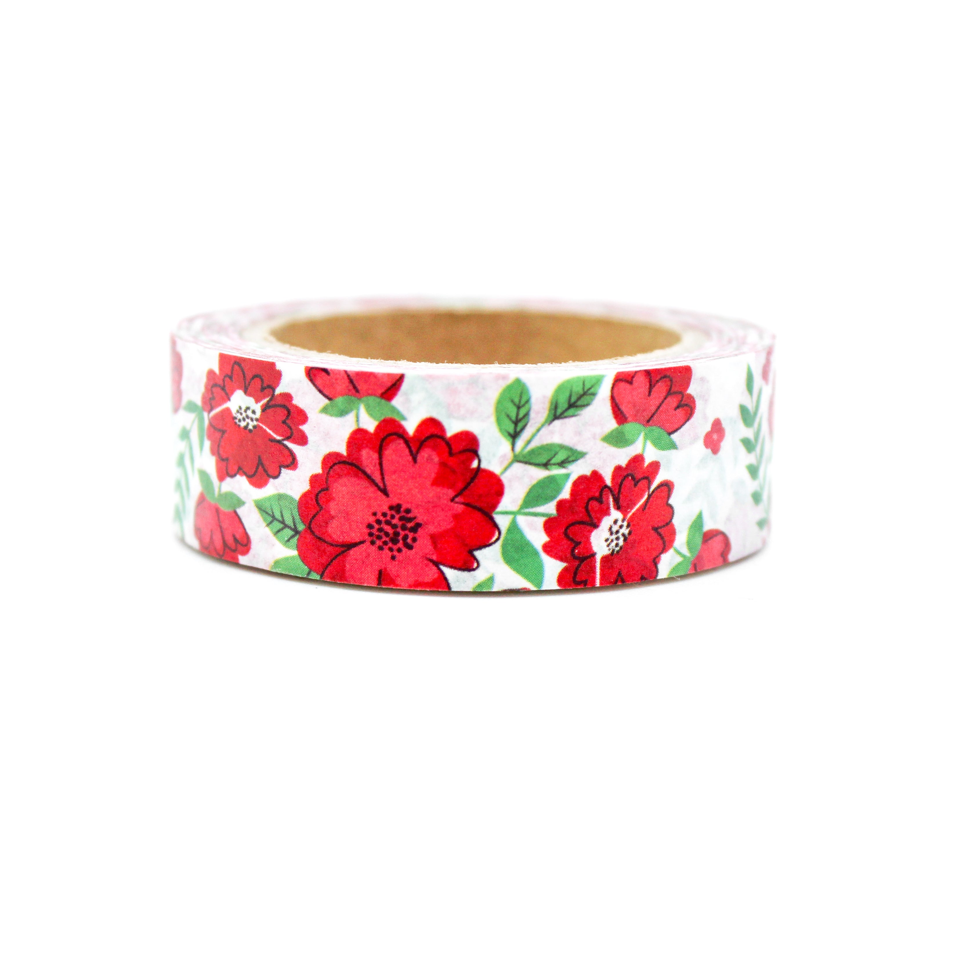 This a pretty view of red floral collections pattern washi tape from BBB Supplies Craft Shop