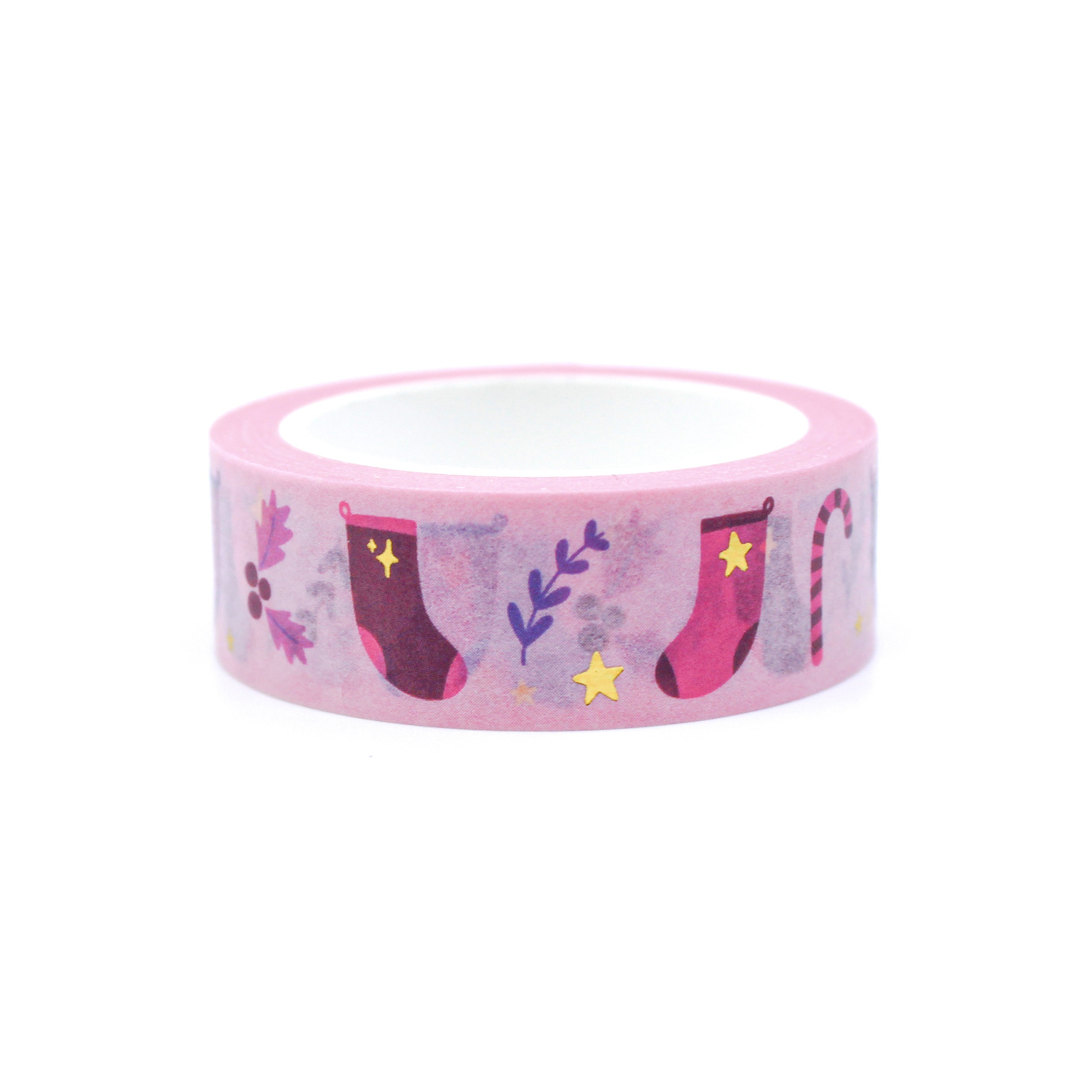 This is modern stockings for Christmas celebration washi tape that uses non-traditional holiday colors pink and purple to have a fun spin on Christmas Washi from BBB Supplies Craft Shop