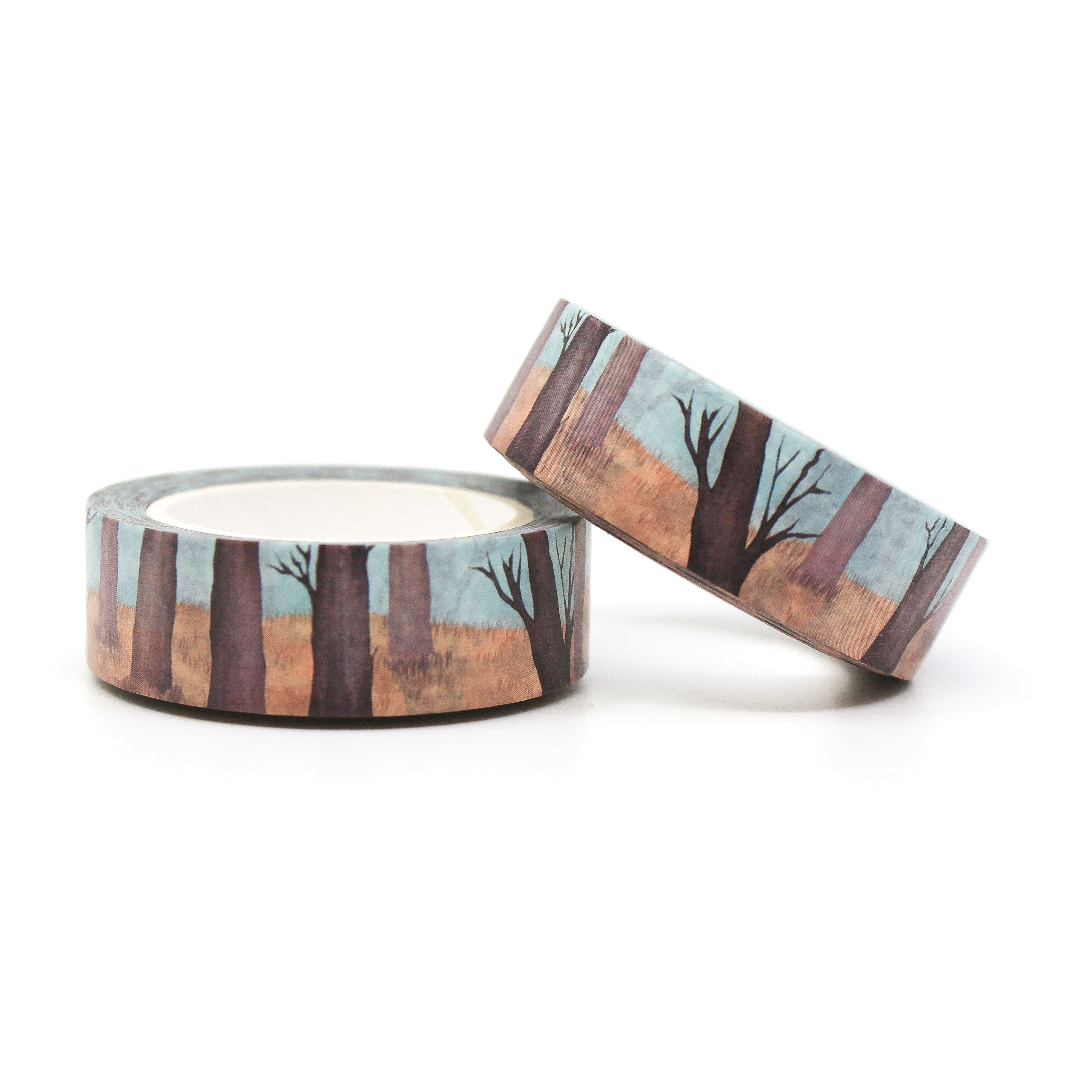 This is a nordic color tone brown and blue trunk themed view of washi tapes from BBB Supplies Craft Shop