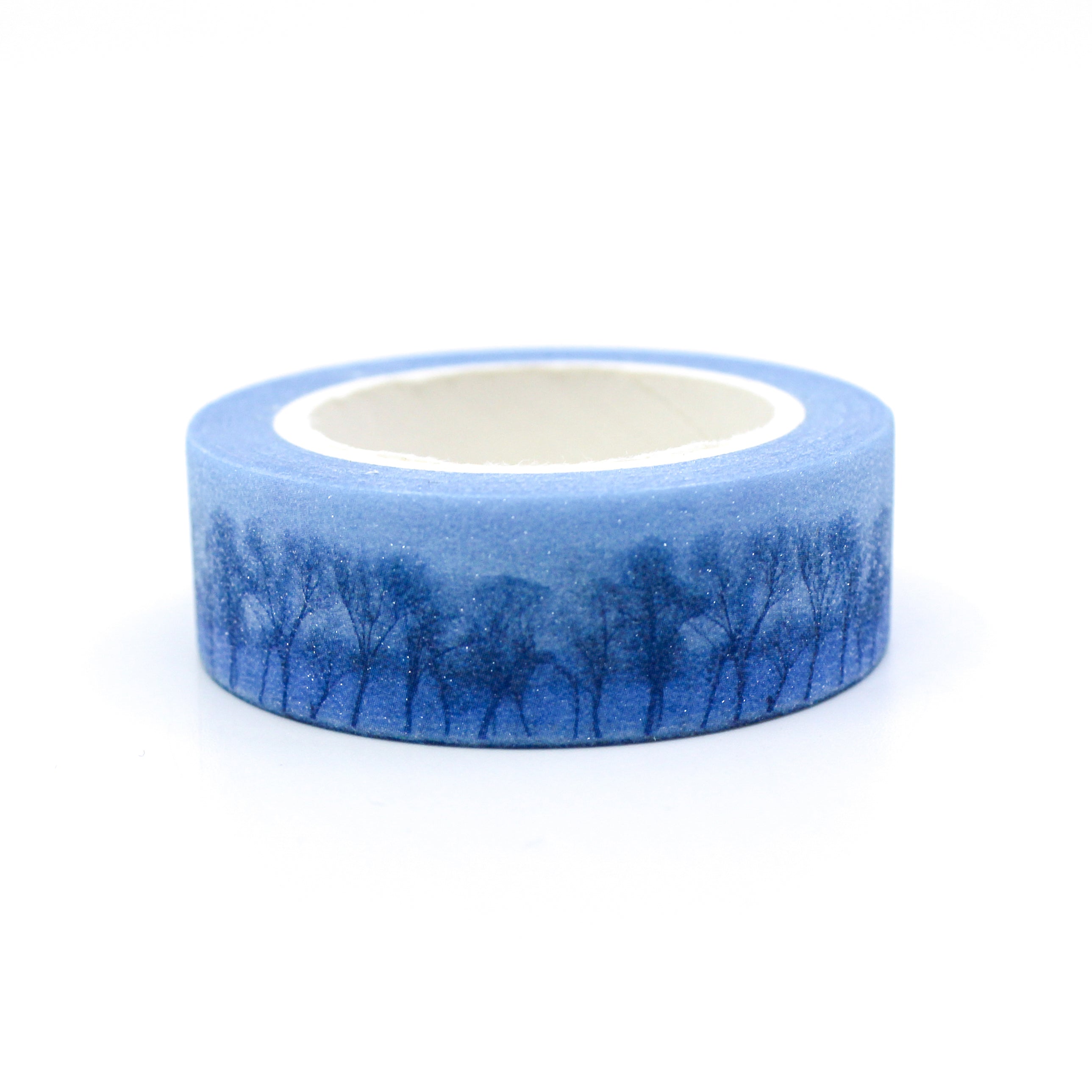 This is a beautiful and moody blue glitter winter tree landscape washi tape from BBB Supplies Craft Shop.
