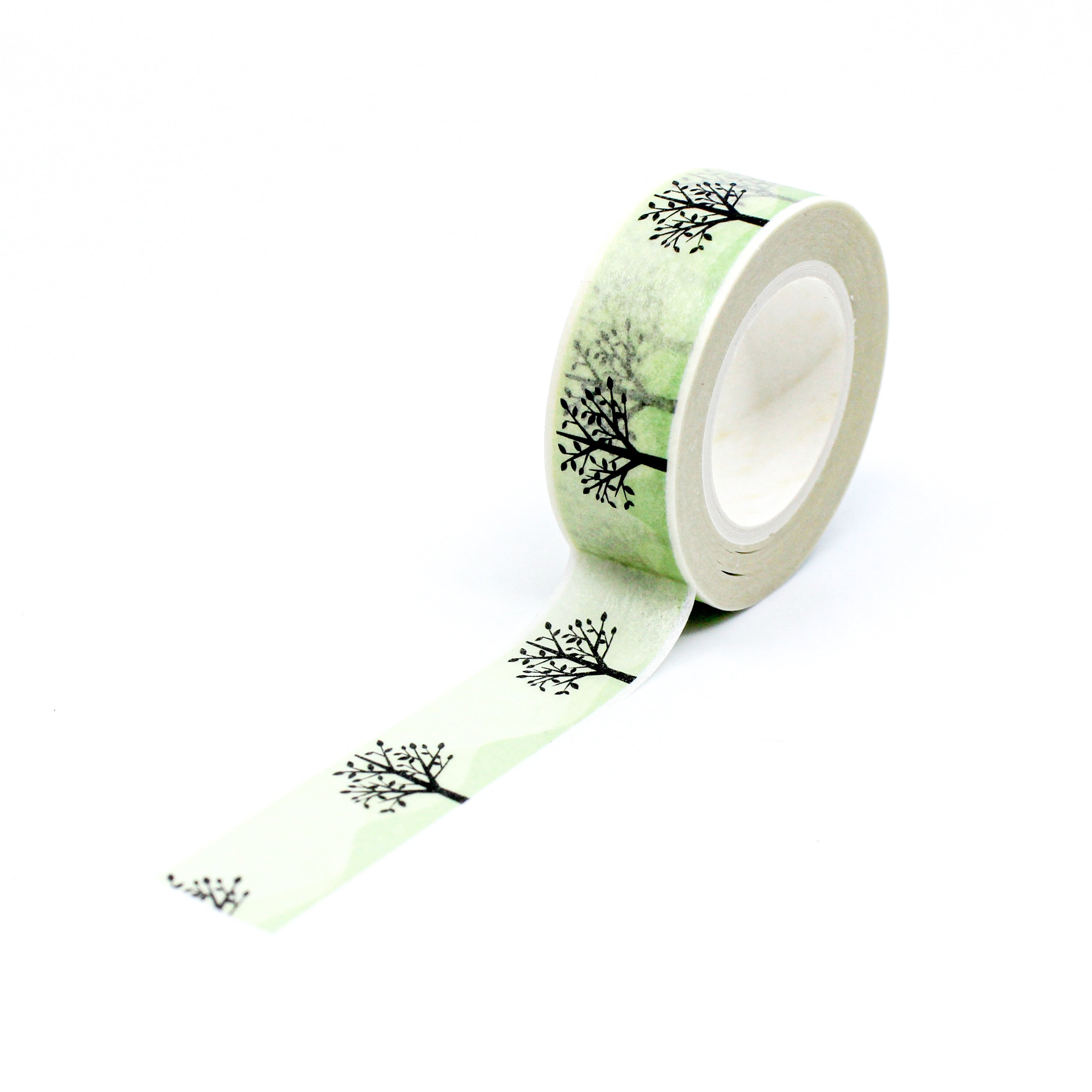 This a full pattern repeat view of green tree of life washi tape from BBB Supplies Craft Shop