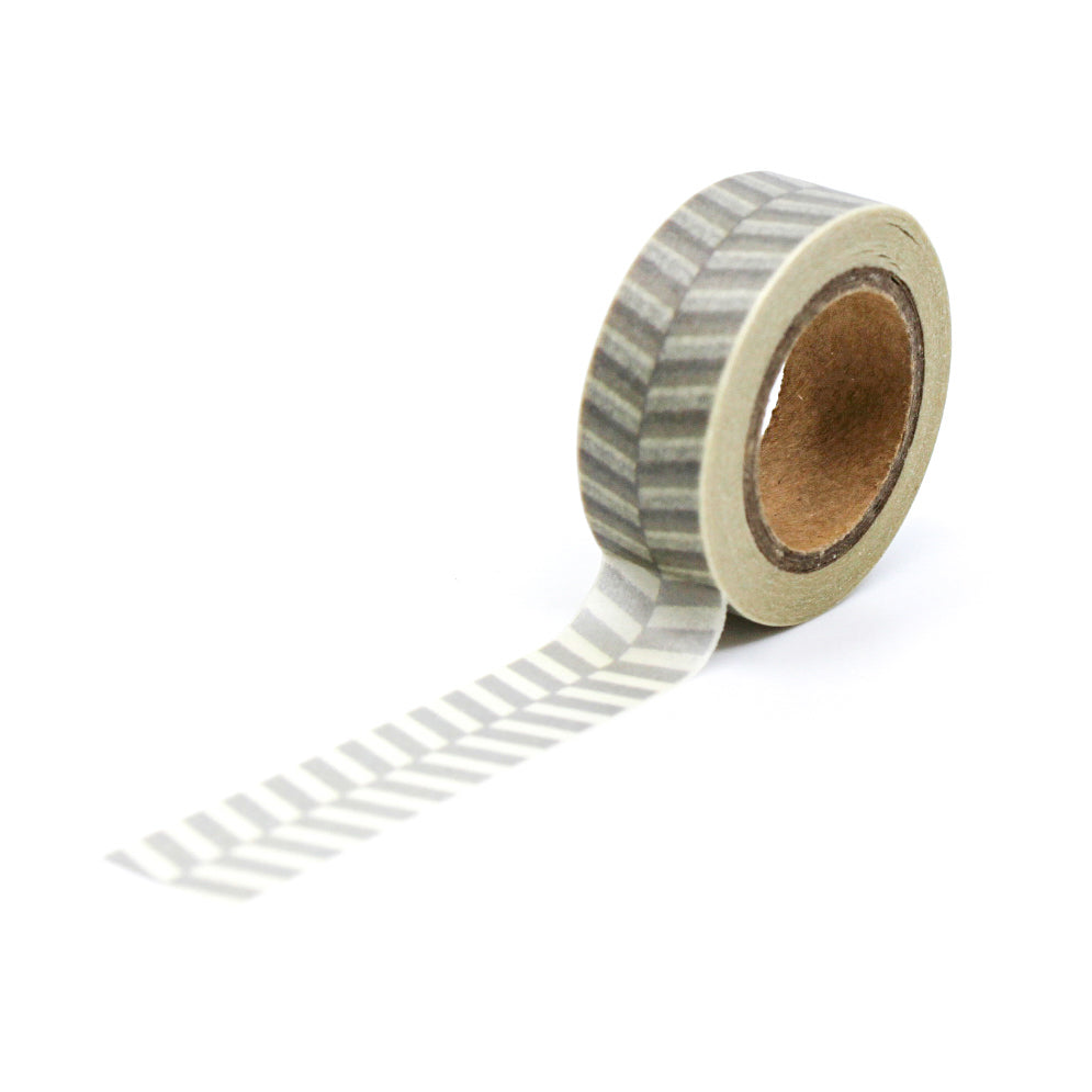 This fun and unique grey chevron color block pattern resemble a zipper. It will make a super cute addition to your washi collection. We sell this style of chevron tape in Yellow, brown and grey in our shop. This tape is sold at BBB Supplies Craft Shop.