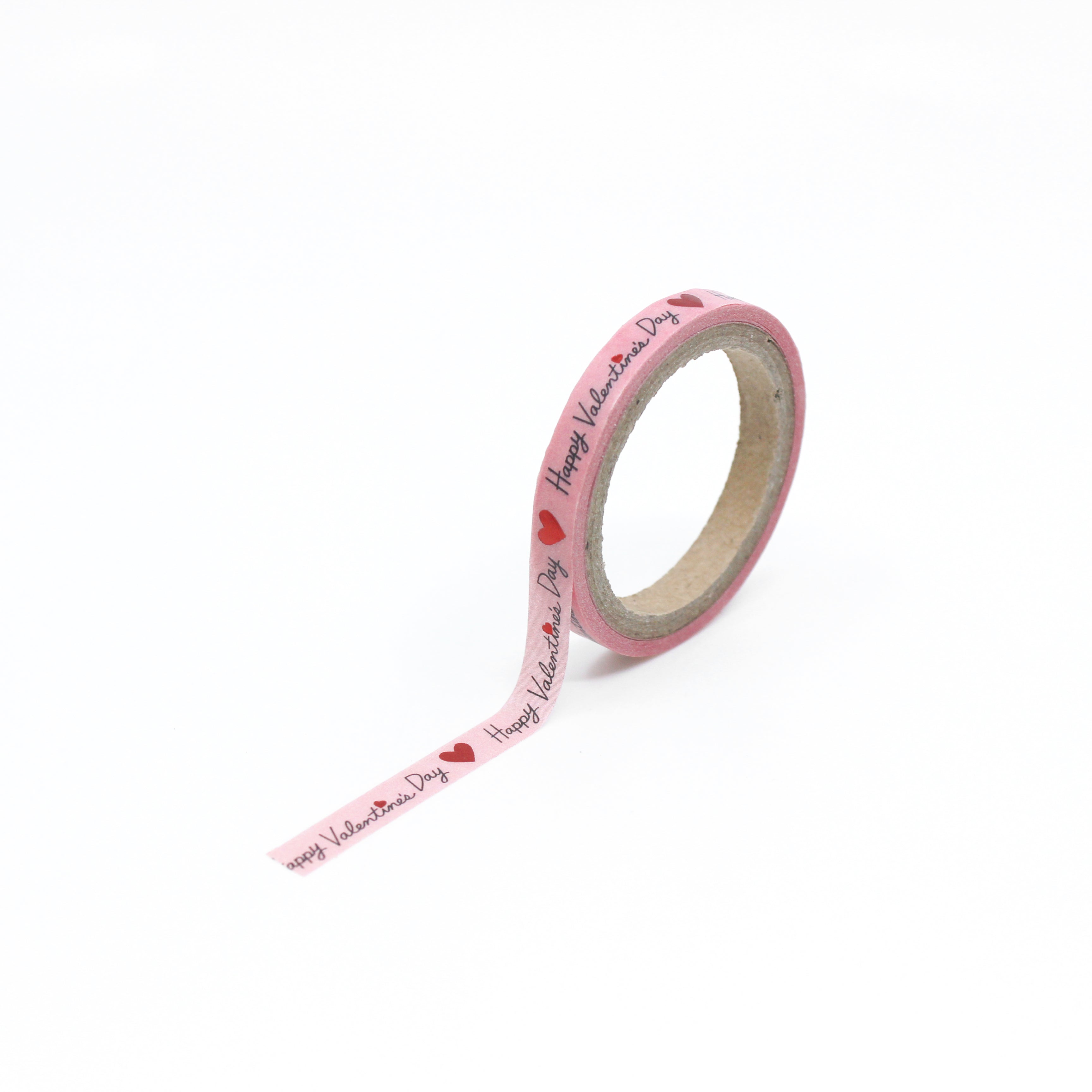 This is a full pattern repeat view of pink and red happy valentines greetings themed washi tape from BBB Supplies Craft Shop