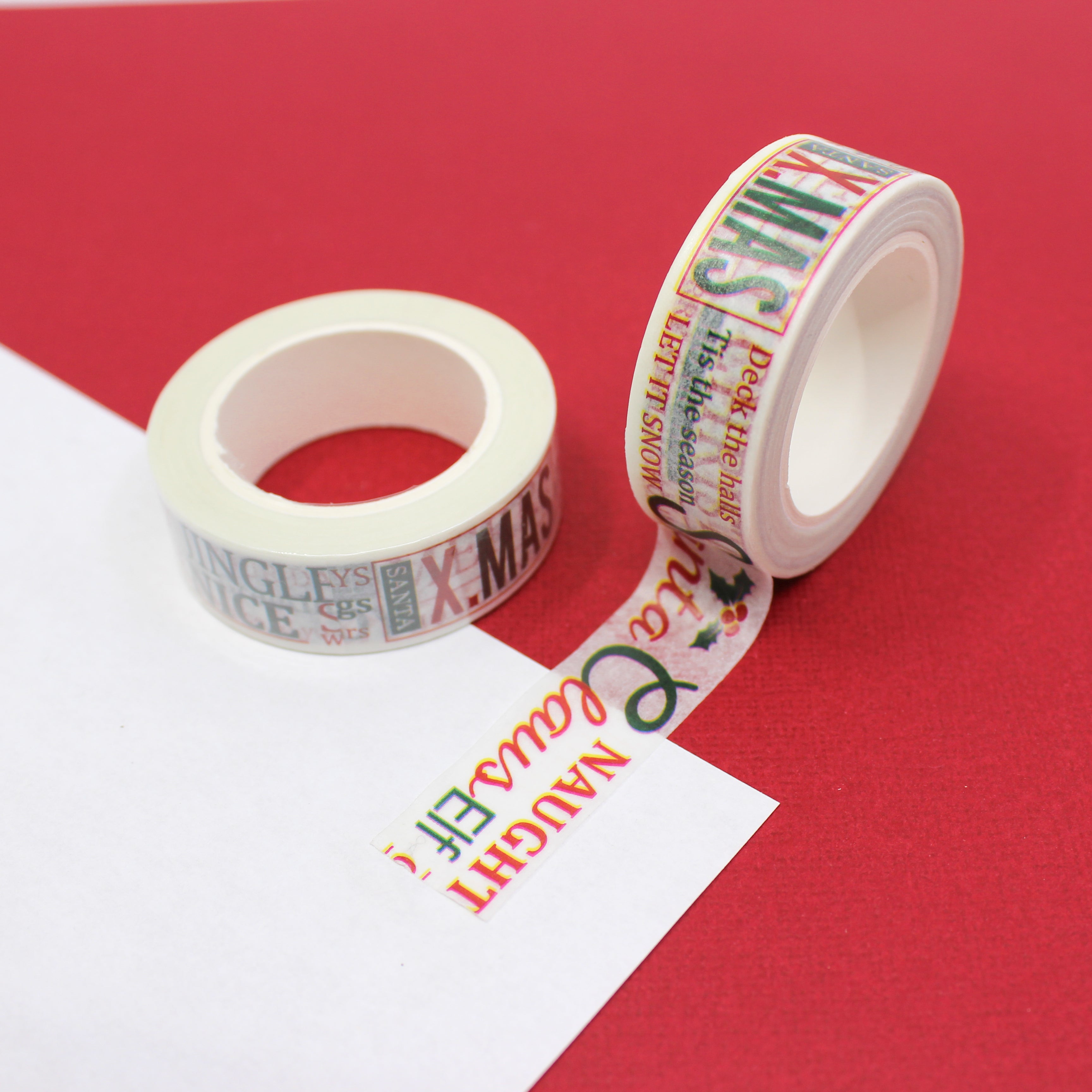 This is a Holiday words Joy Merry Christmas tree pattern washi tape from BBB Supplies Craft Shop