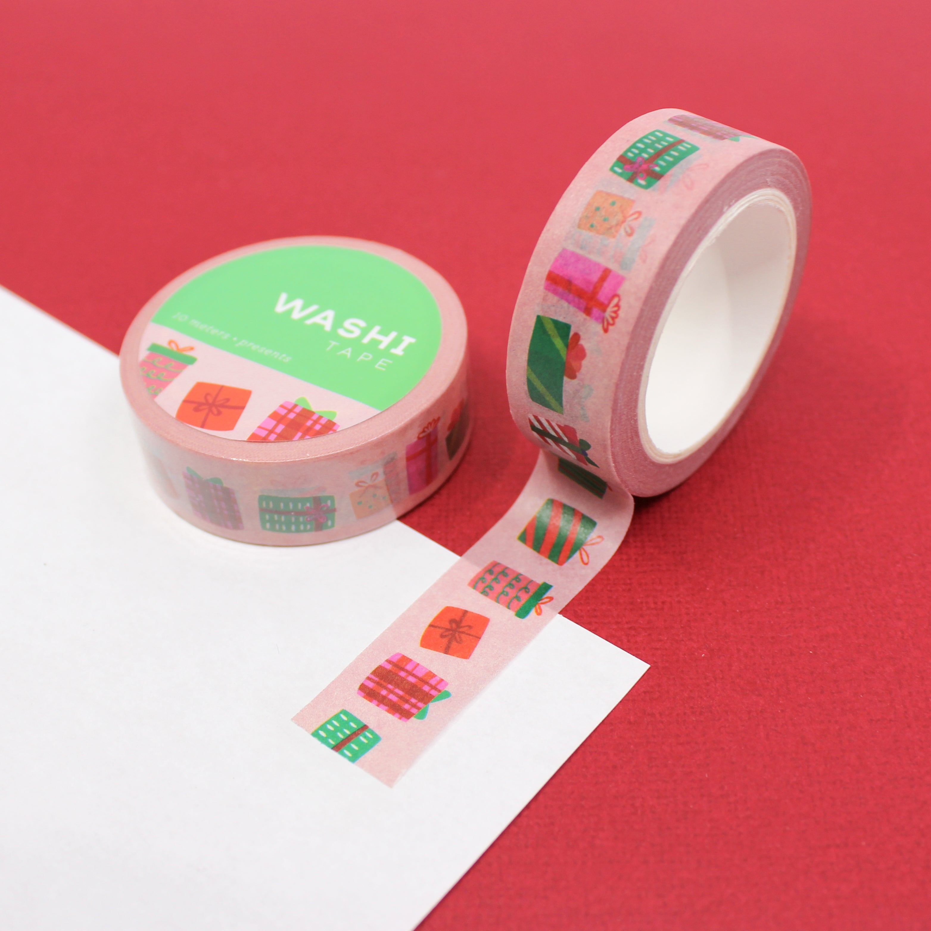 This is a Holiday presents and gifts pattern washi tape from BBB Supplies Craft Shop