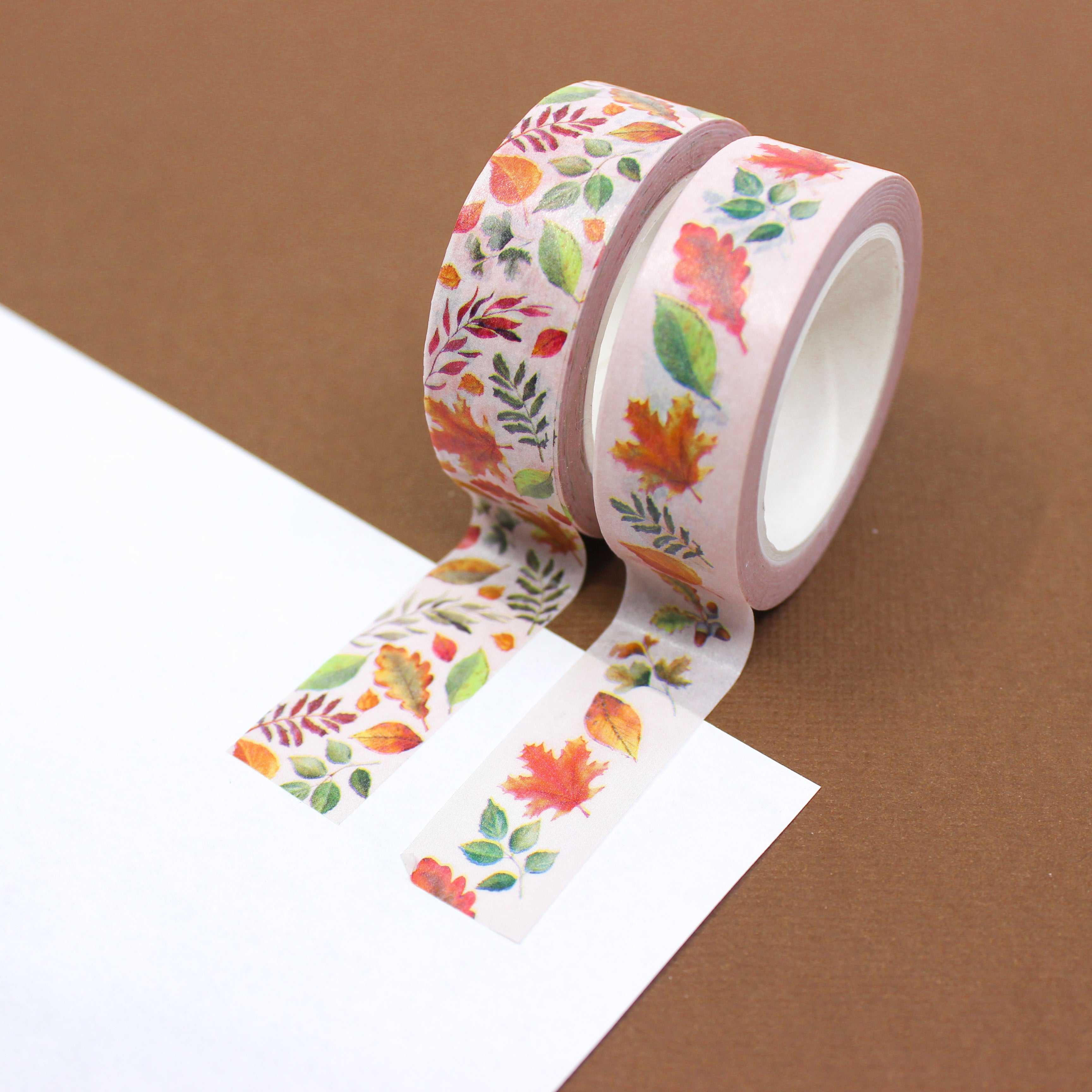This is a pretty view of single and multi leaves flowers themed fall colors washi tape from BBB Supplies Craft Shop