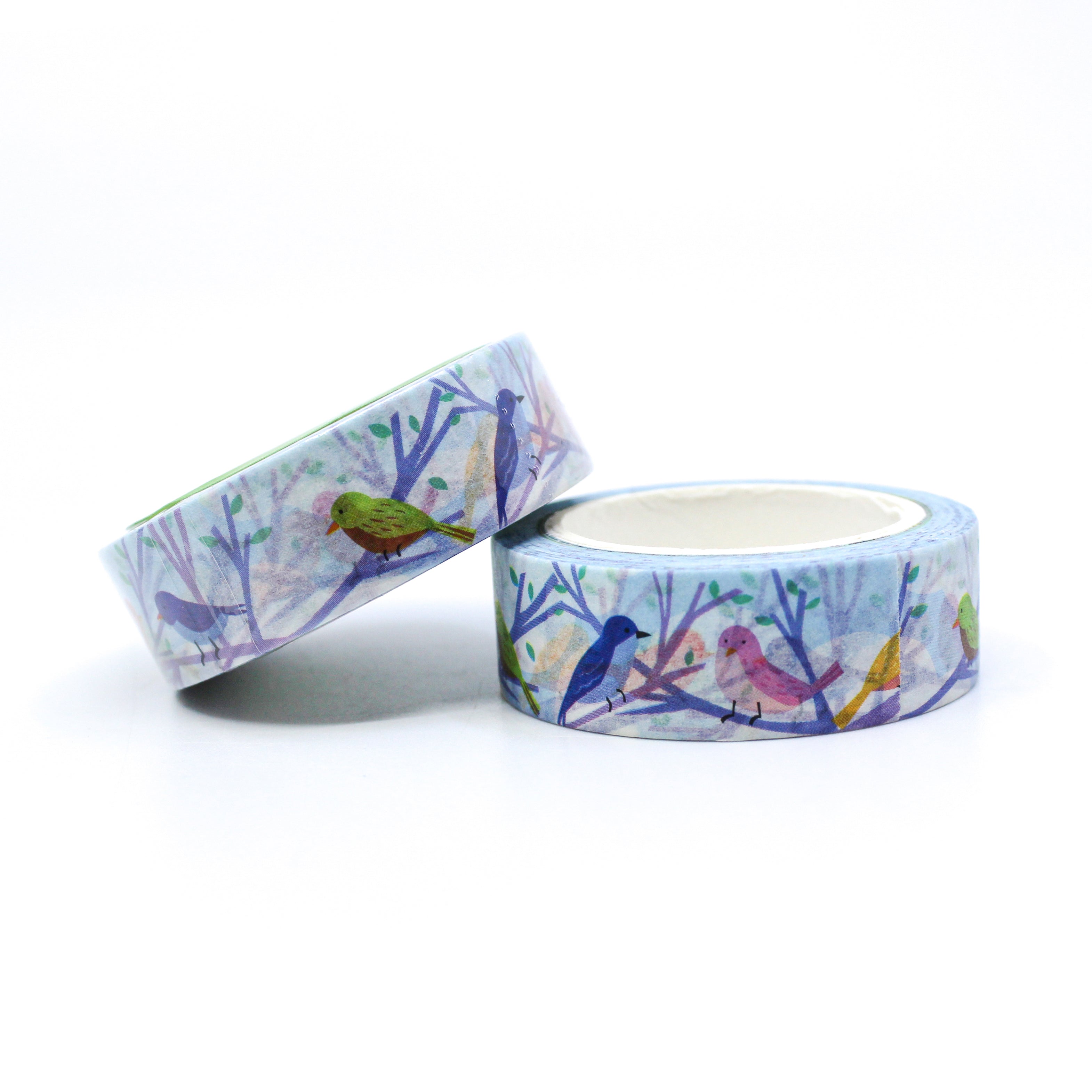 This is a variety of birds singing on blue foil pattern washi tape for Journal Supplies, Scrapbooking washi tapes from BBB Supplies Craft Shop