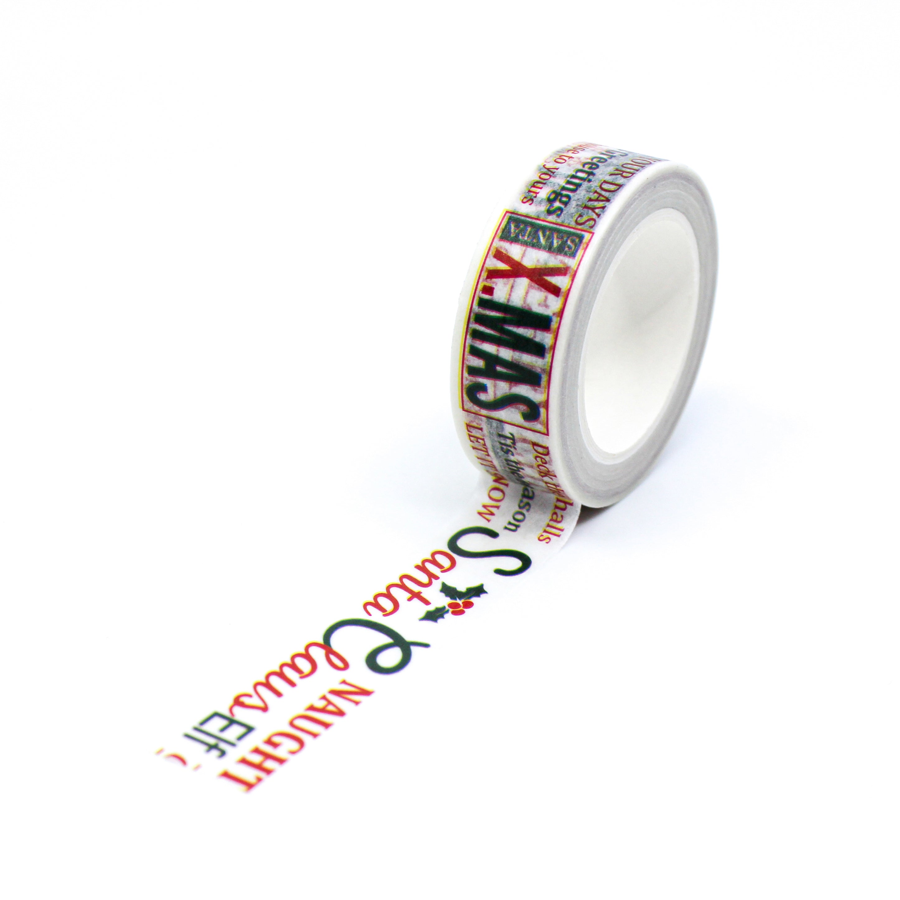 This is a repeat full view of cute Holiday words Joy Merry Christmas pattern washi tape from BBB Supplies Craft Shop