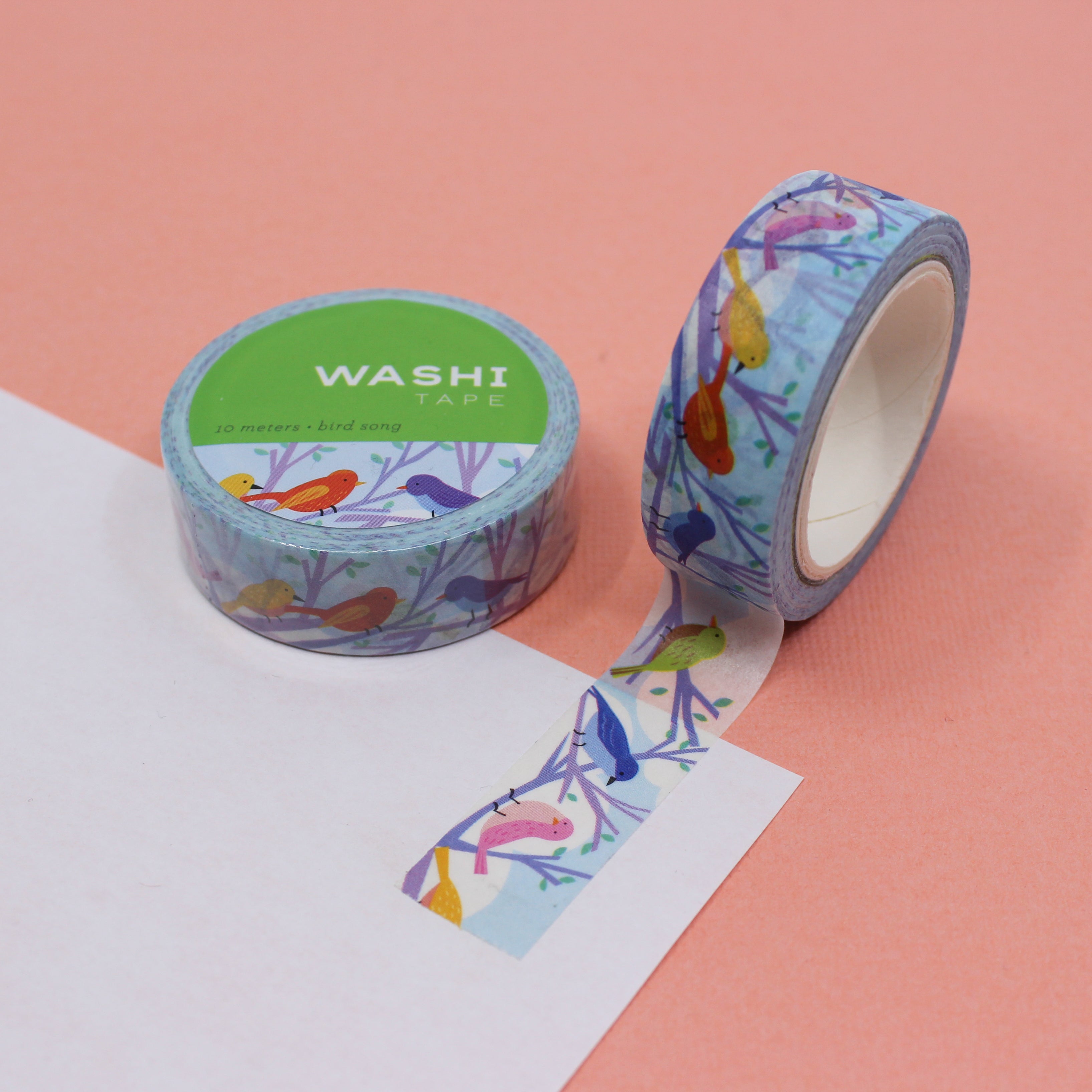 This is a blue foil song birds pattern washi tape from BBB Supplies Craft Shop