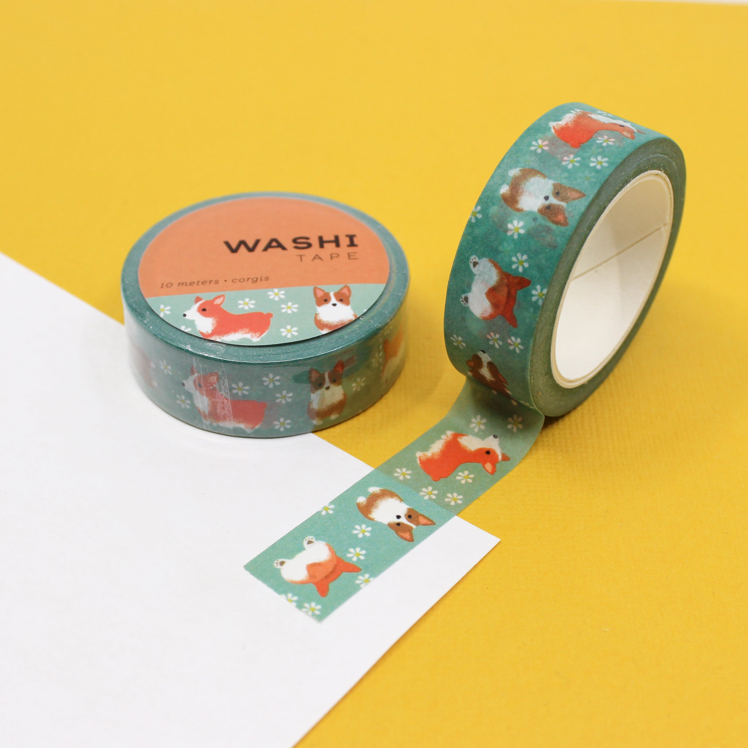 This is a green foil cute corgi dogs pattern washi tape from BBB Supplies Craft Shop