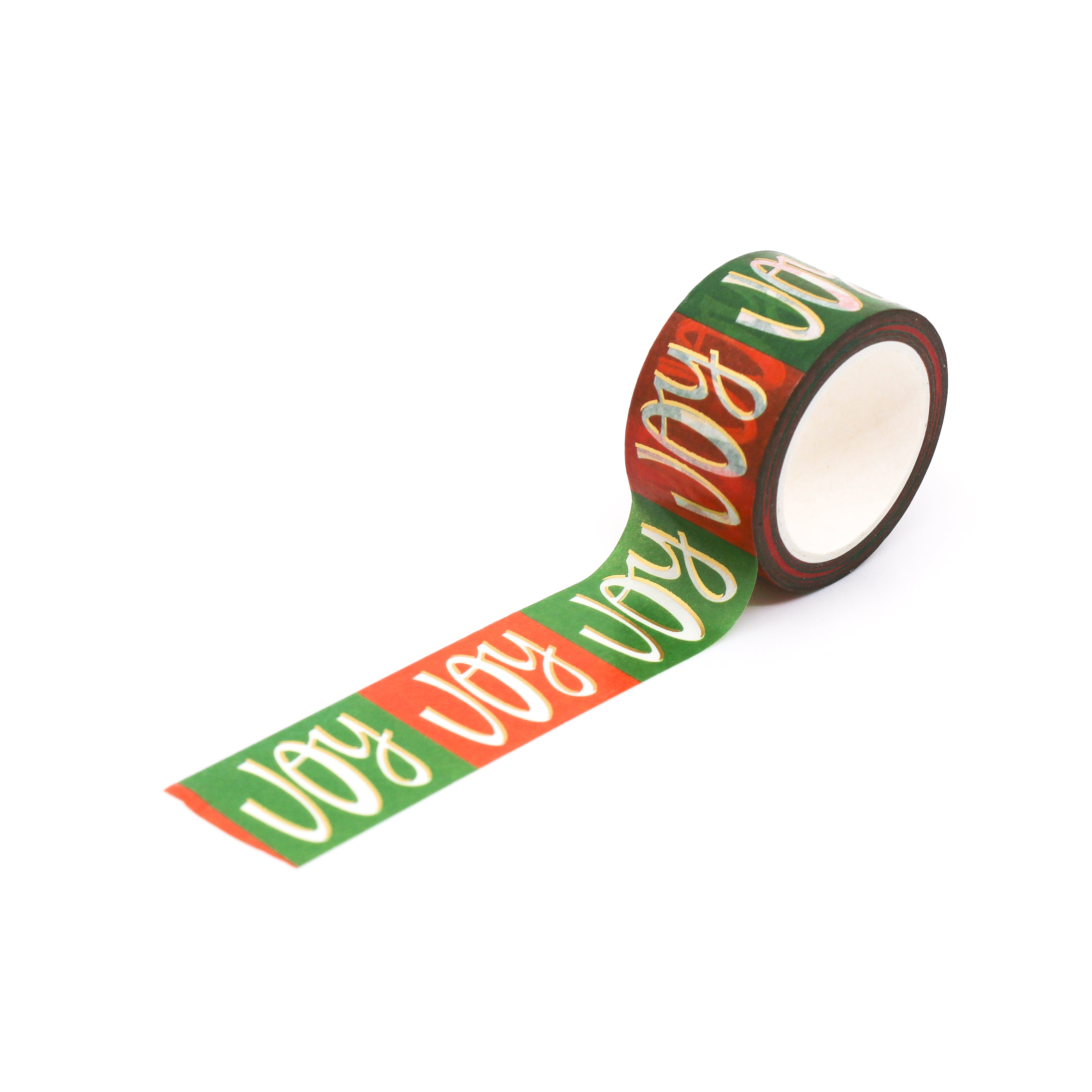 This is a full pattern repeat view green with red joy word from BBB Supplies Craft Shop