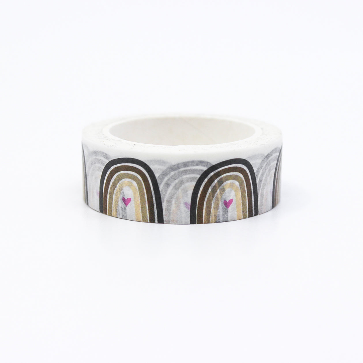 This tape is a modern rainbow using black, brown and tan neutral colors, making it perfect to work with any color or theme spread you may have. This tape is sold at BBB Supplies Craft Shop.