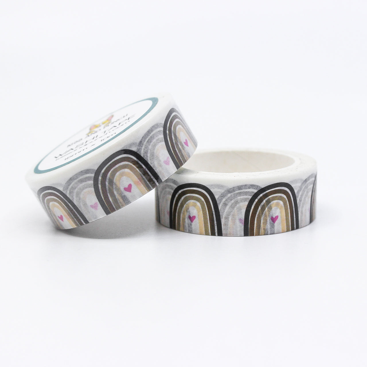 This tape is a modern rainbow using black, brown and tan neutral colors, making it perfect to work with any color or theme spread you may have. This tape is sold at BBB Supplies Craft Shop.