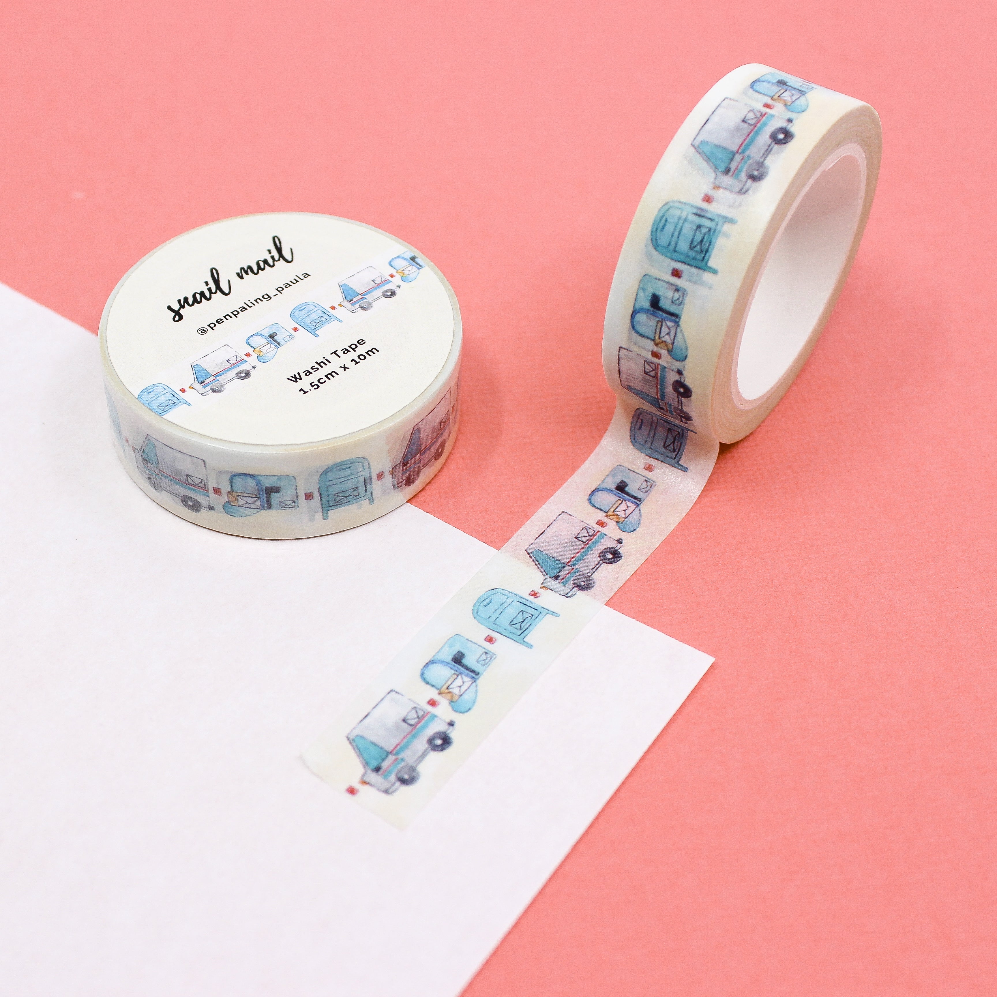 This is a blue mail box snail mail themed washi tape from BBB Supplies Craft Shop
