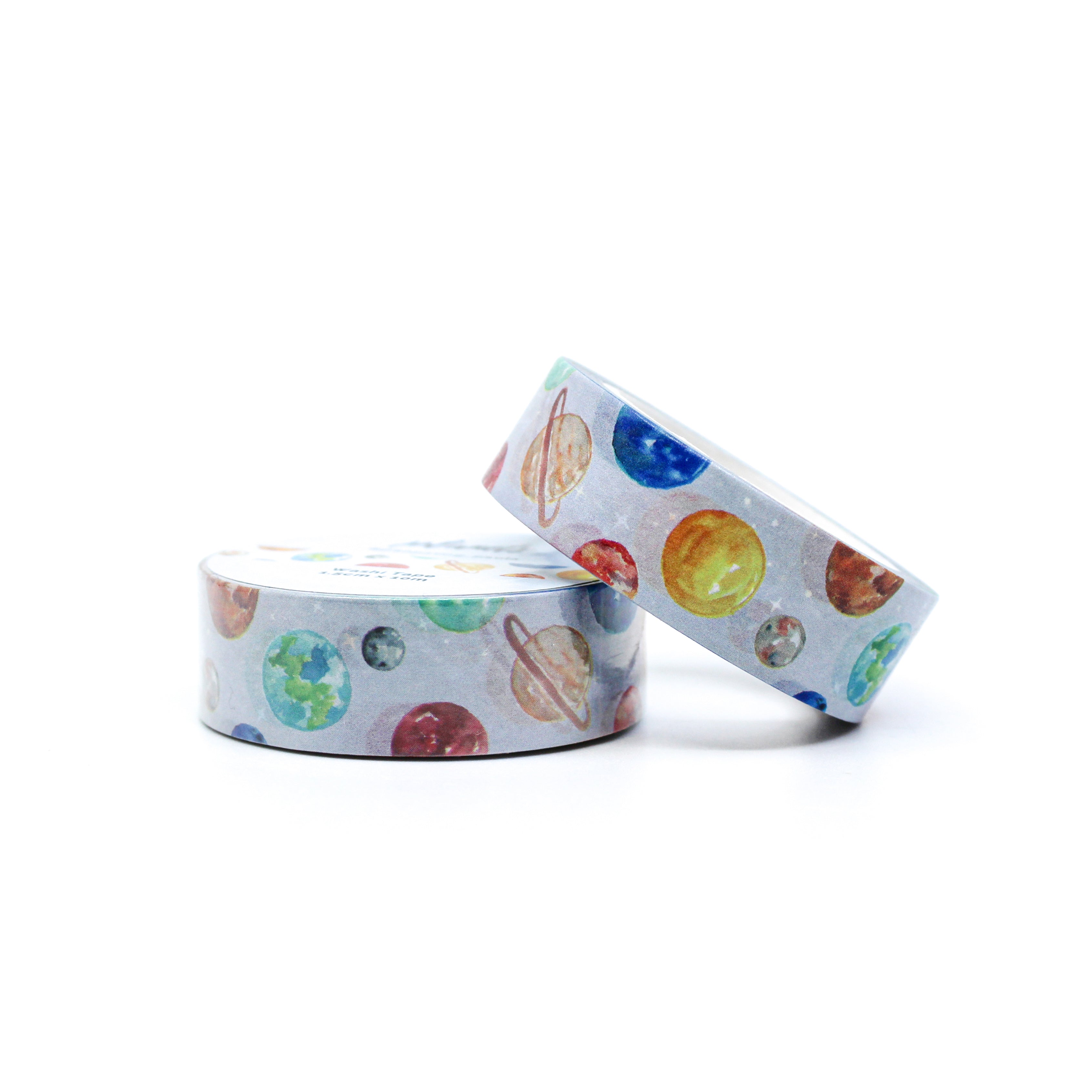 This is a roll of celestial body washi tapes with colorful planets from BBB Supplies Craft Shop