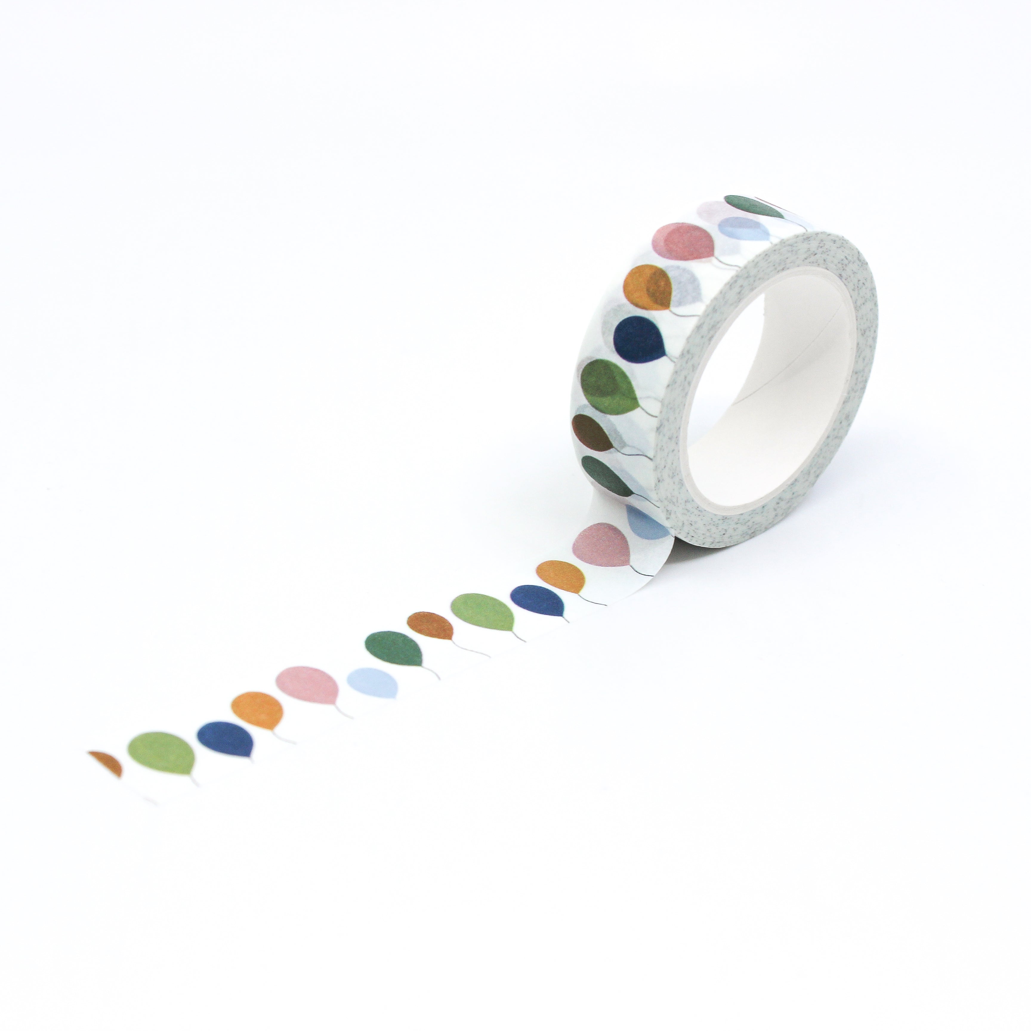 This is a full pattern repeat view of colorful balloons themed washi tape from BBB Supplies Craft Shop