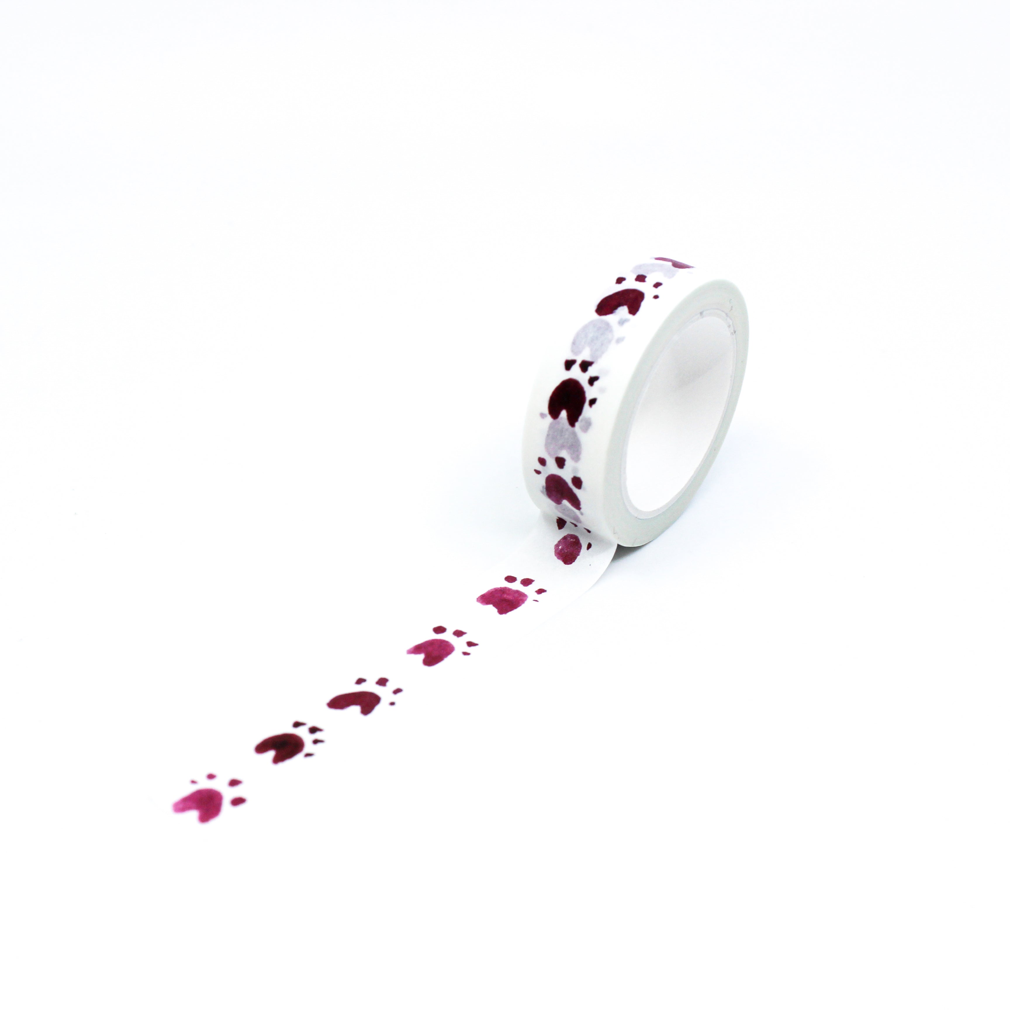 This is a full pattern repeat view of both pink animal paw prints washi tape from BBB Supplies Craft Shop