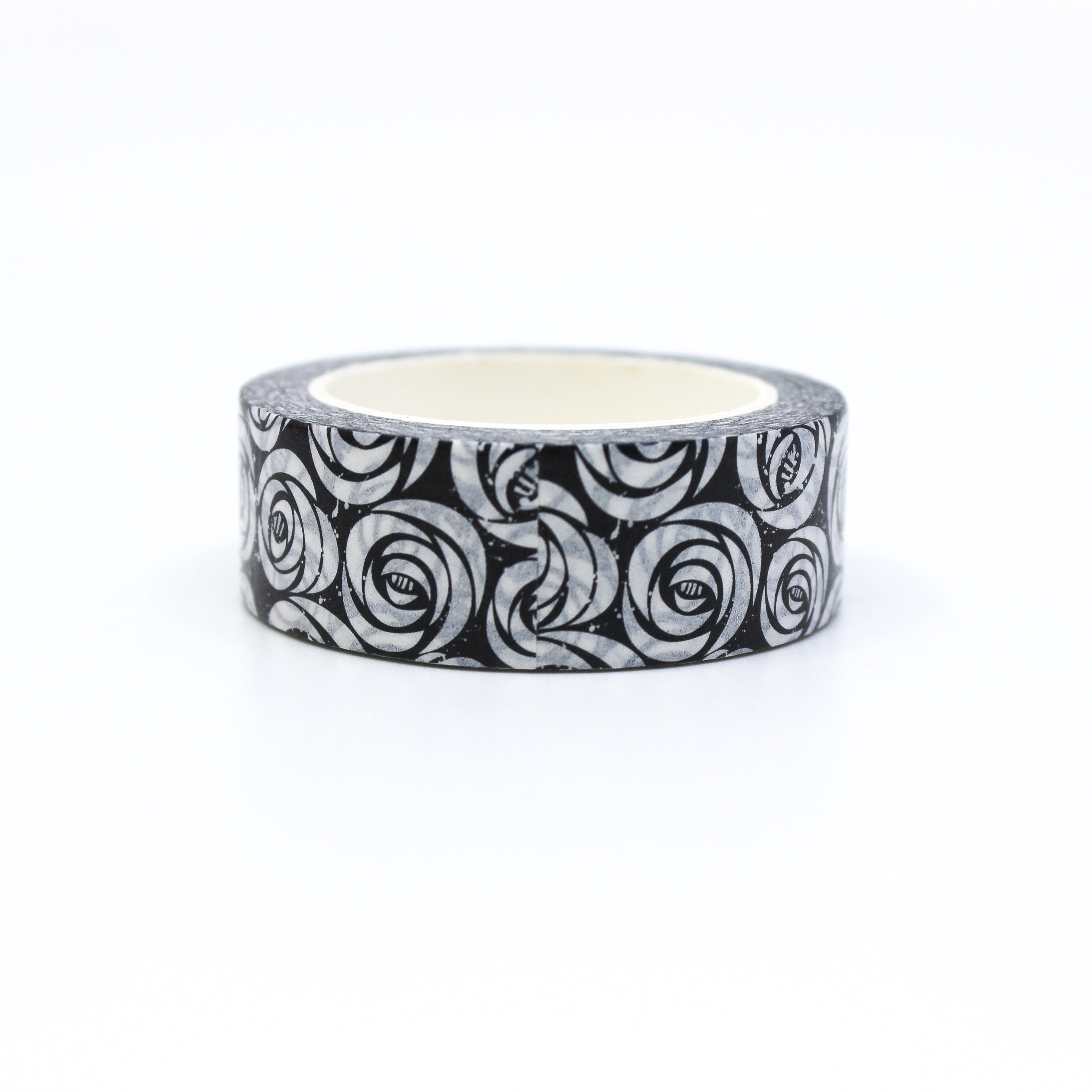 This is a black and white graphic Pattern with Roses view of washi tapes from BBB Supplies Craft Shop