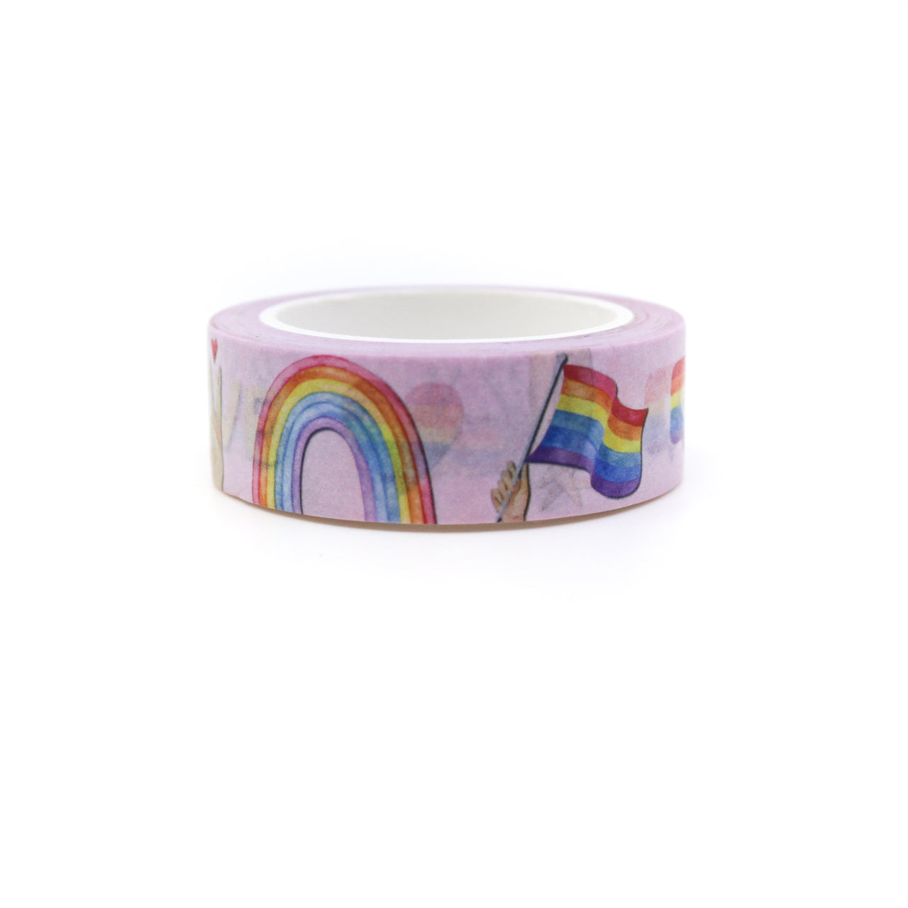 This washi tape features Pride symbols that show love is love. The rainbow pride flag, rainbow hearts and other pride symbols are perfect for your pride celebration. This tape is sold at BBB Supplies Craft Shop.