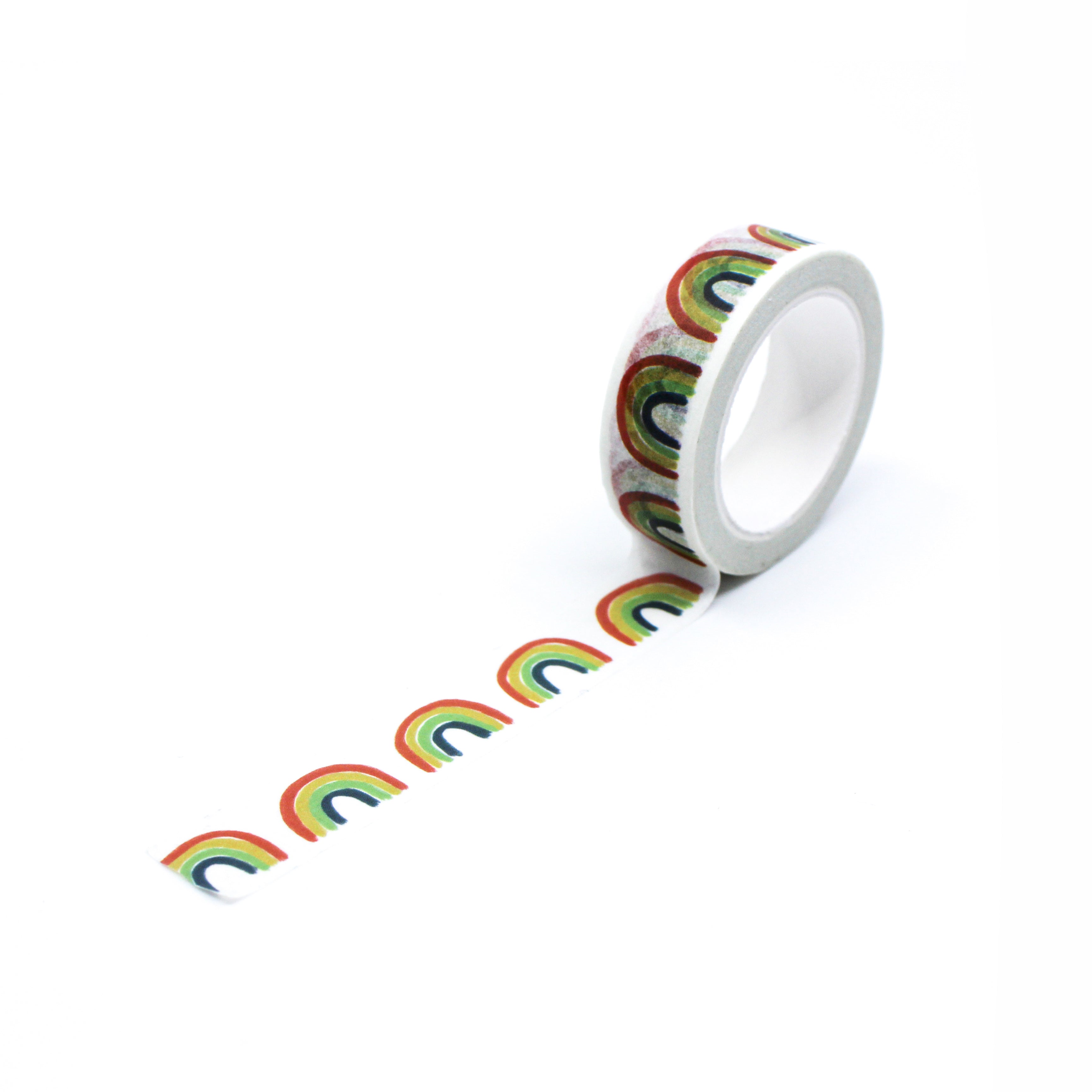 This is a photo of the full pattern repeat of a pretty primary color rainbow washi tape from BBB Supplies Craft Shop.