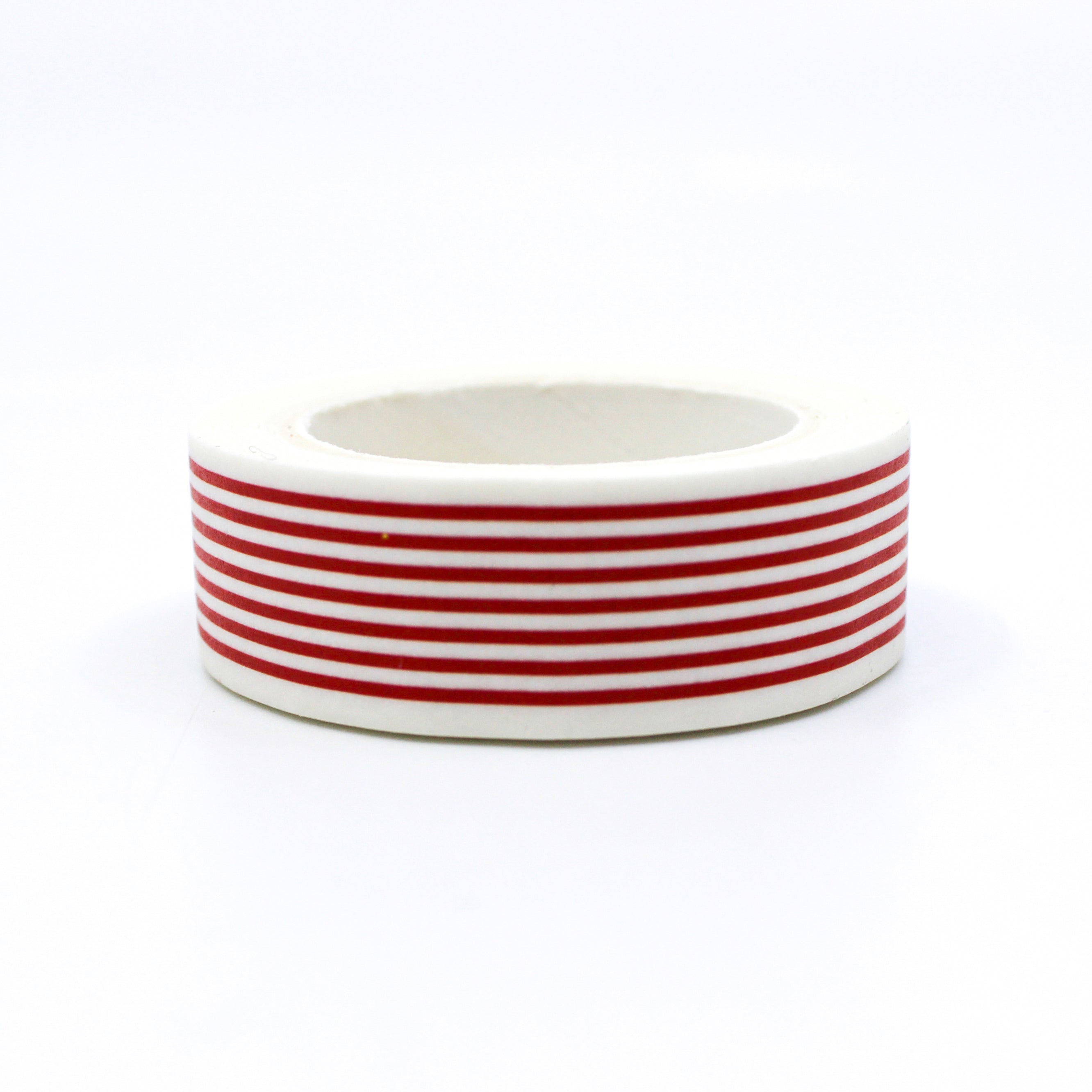 This is the front view of our red thin stripe washi tape from BBB Supplies Craft Shop.