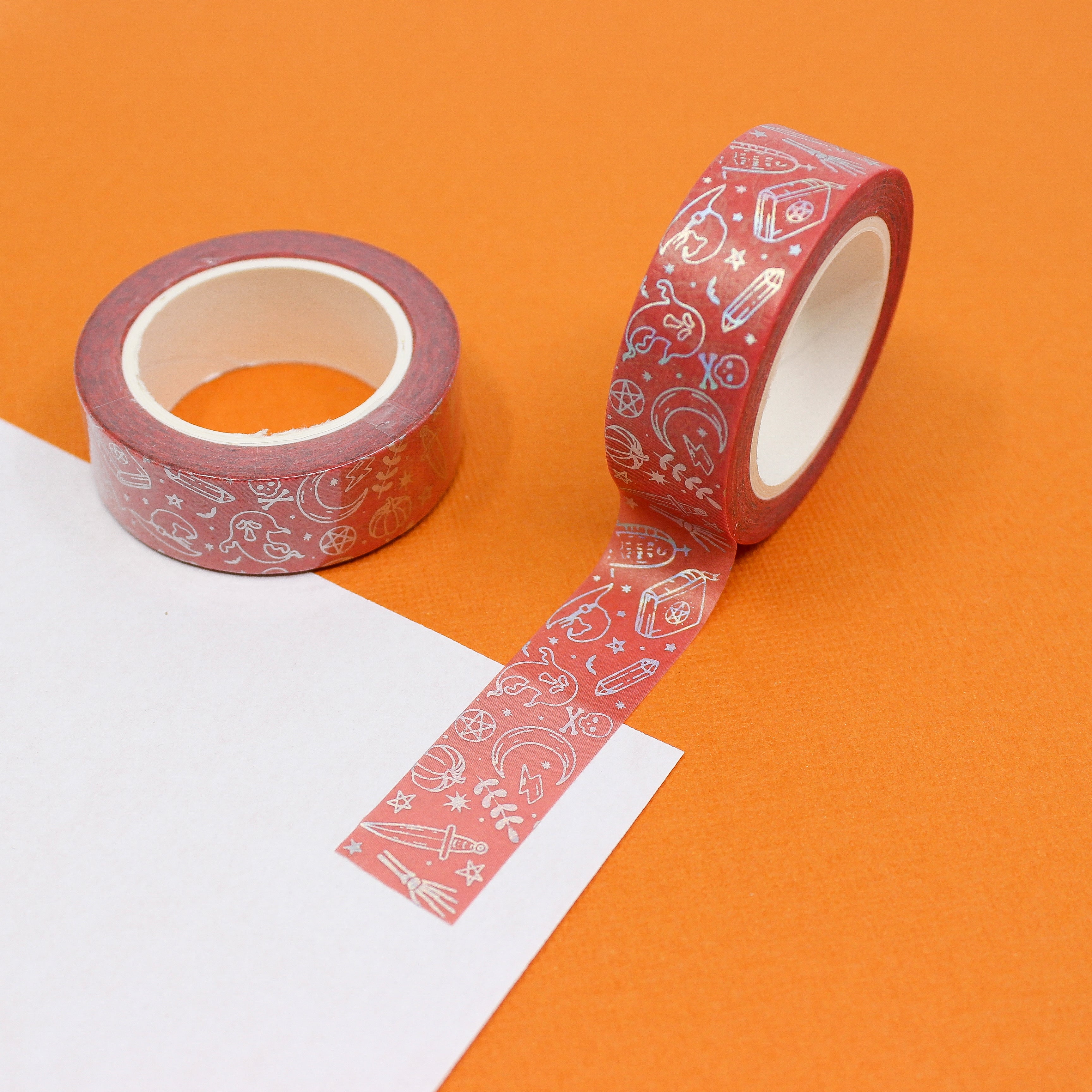 This is a silver and orange Halloween  themed washi tape from BBB Supplies Craft Shop
