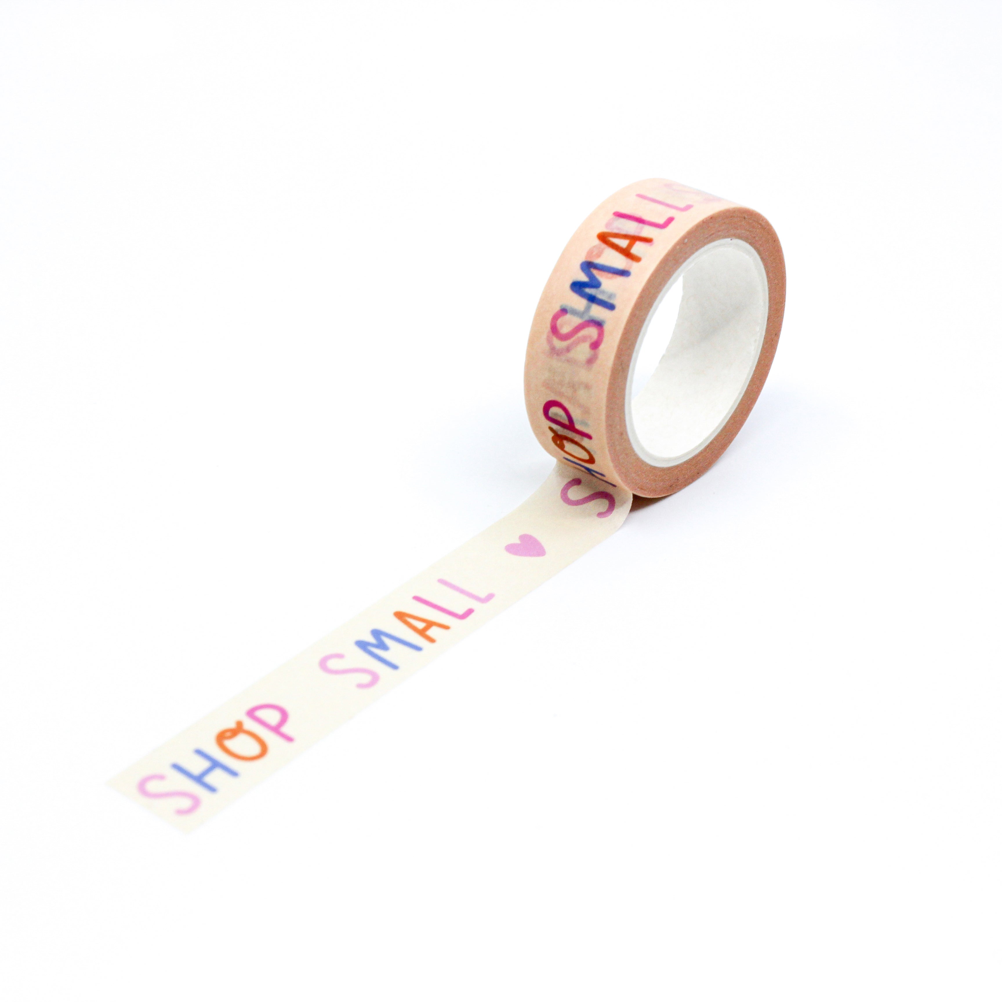 This is a full pattern repeat view of small shop with soft pink background washi tape is perfect to remind your customers this holiday season to shop small business from BBB Supplies Craft Shop