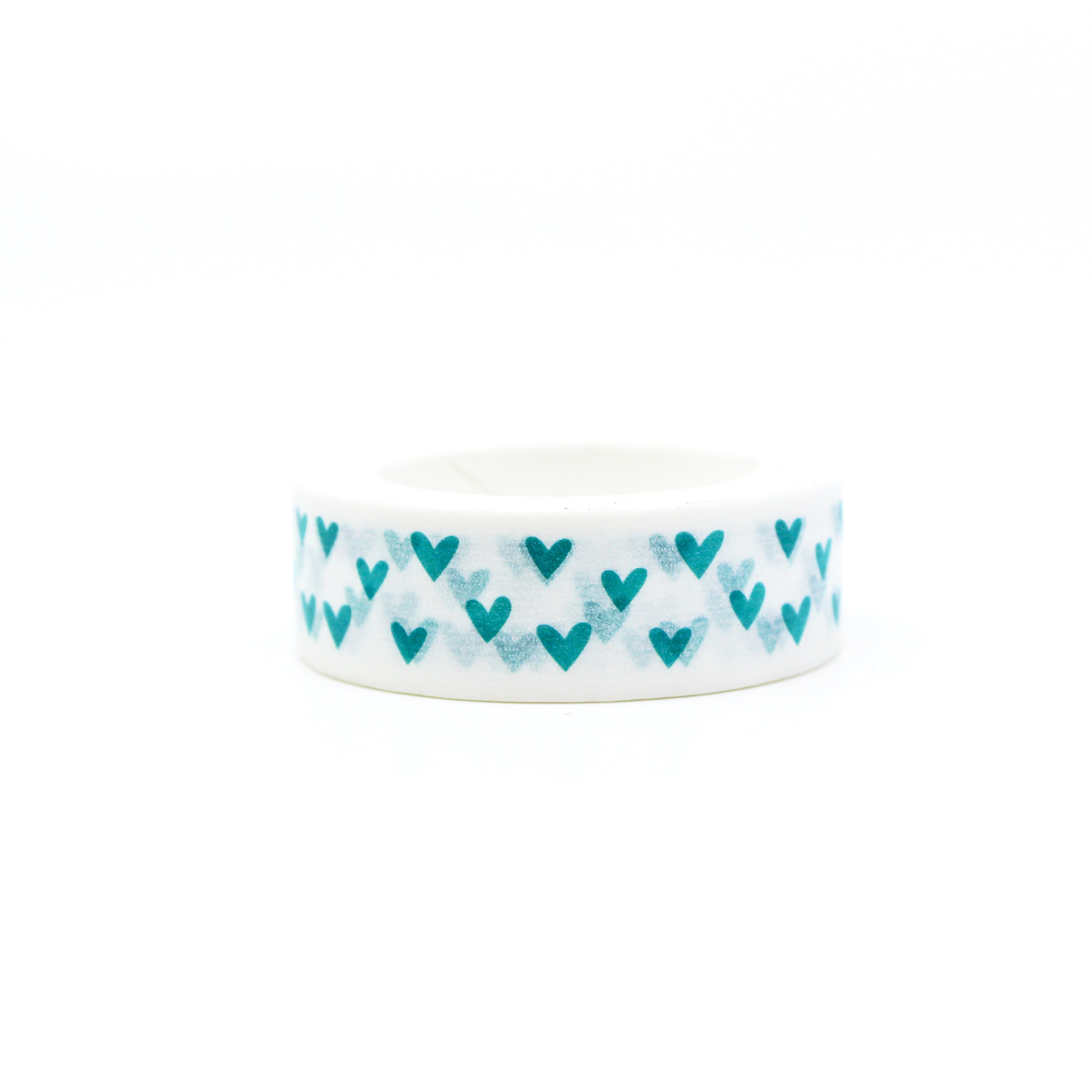 This is a full pattern repeat view of blue little hearts washi tape BBB Supplies Craft Shop