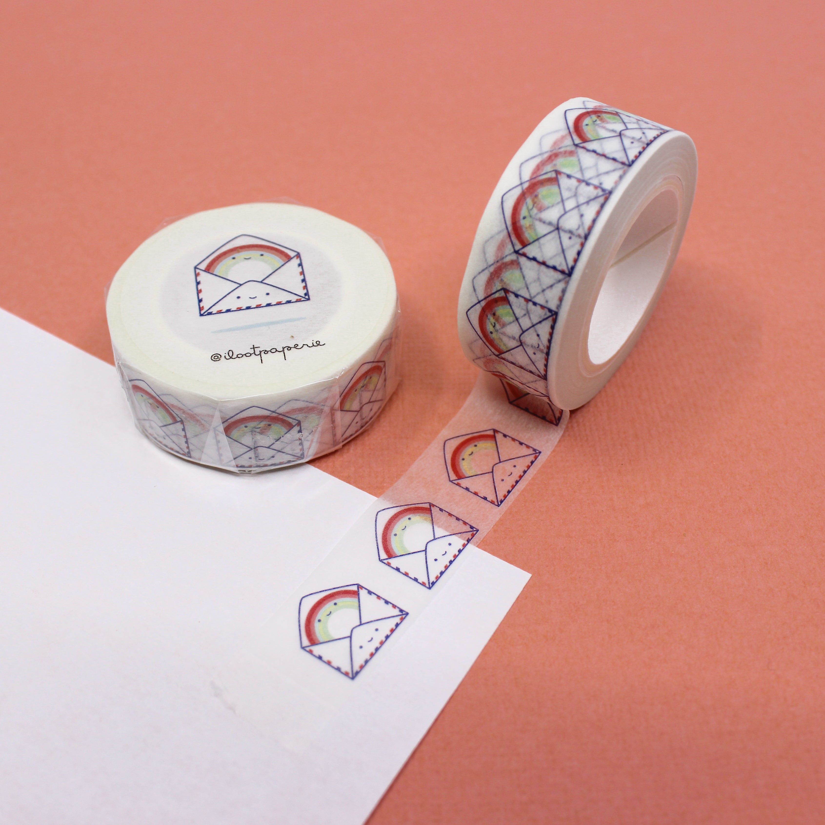 This is rainbow envelope snail mail collection washi tape from BBB Supplies Craft Shop