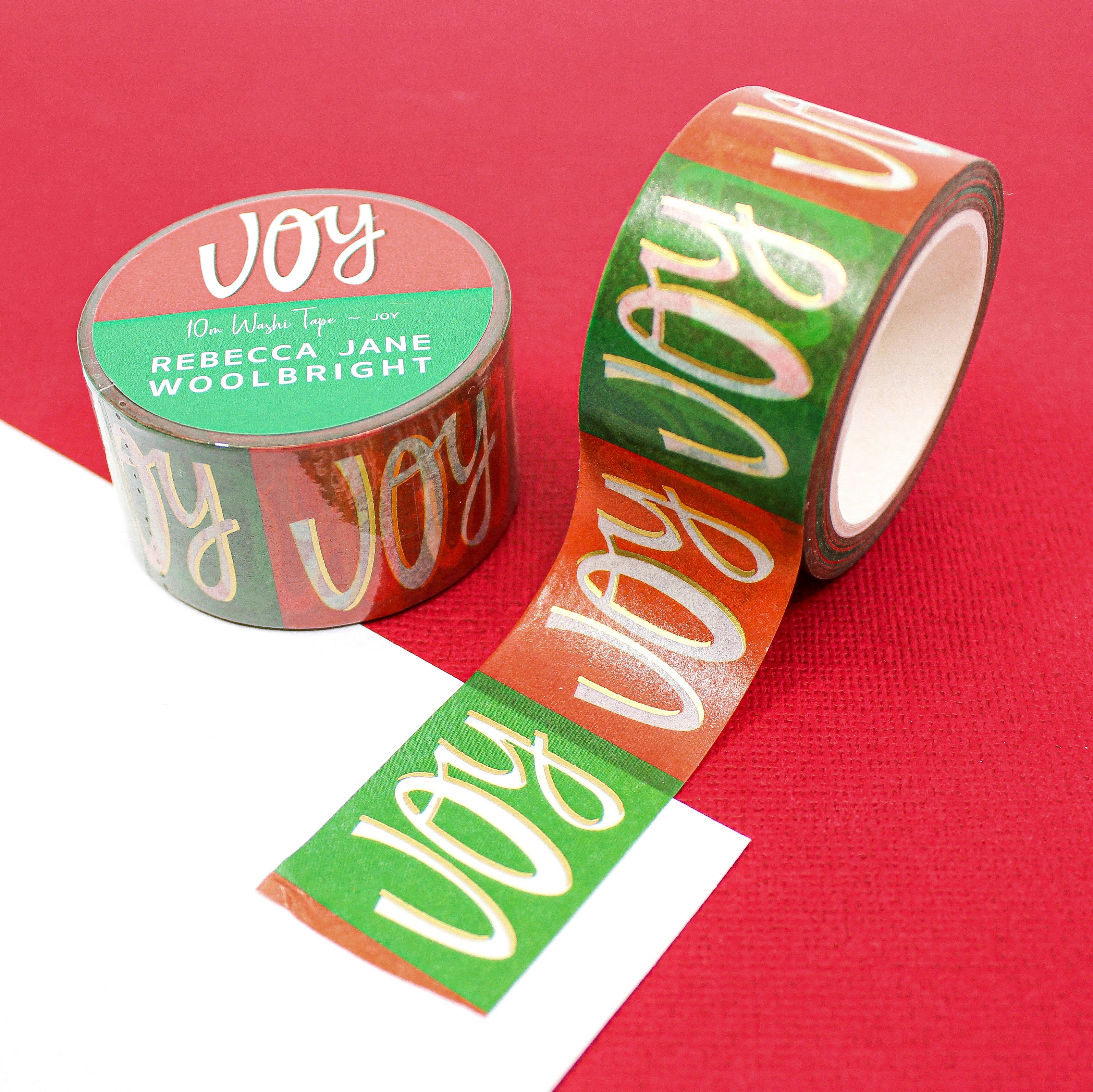 This is a green and red joy Christmas view themed washi tape from BBB Supplies Craft Shop