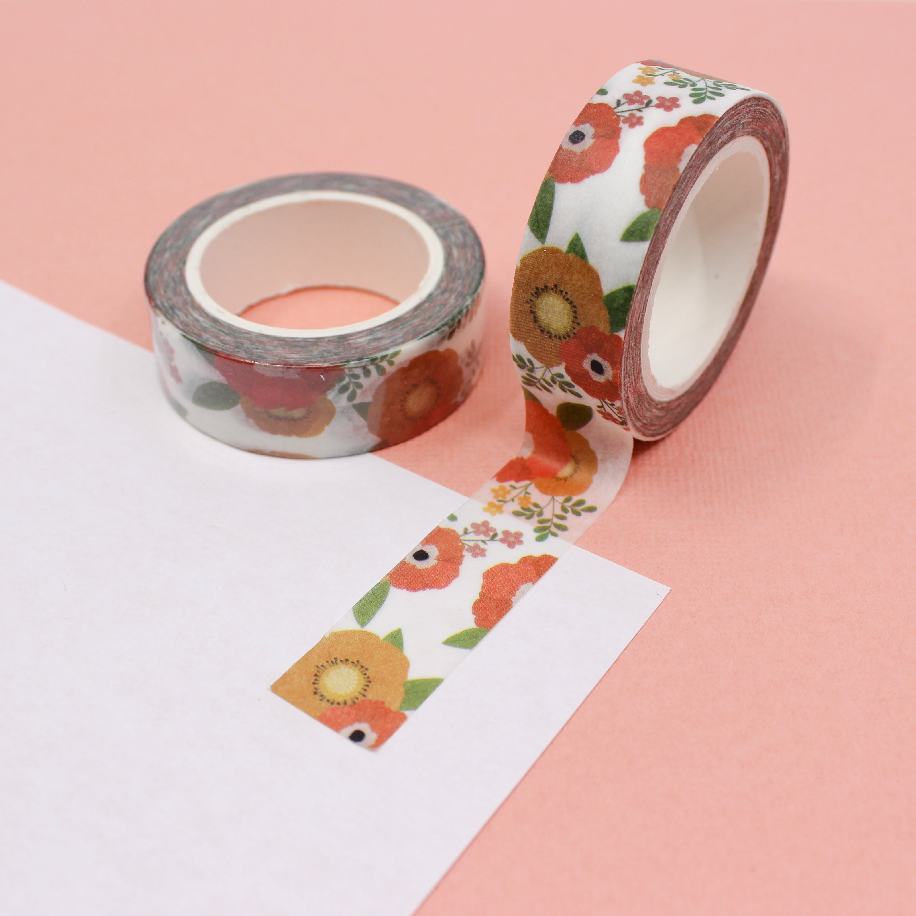 This is an orange floral collections pattern washi tape from BBB Supplies Craft Shop