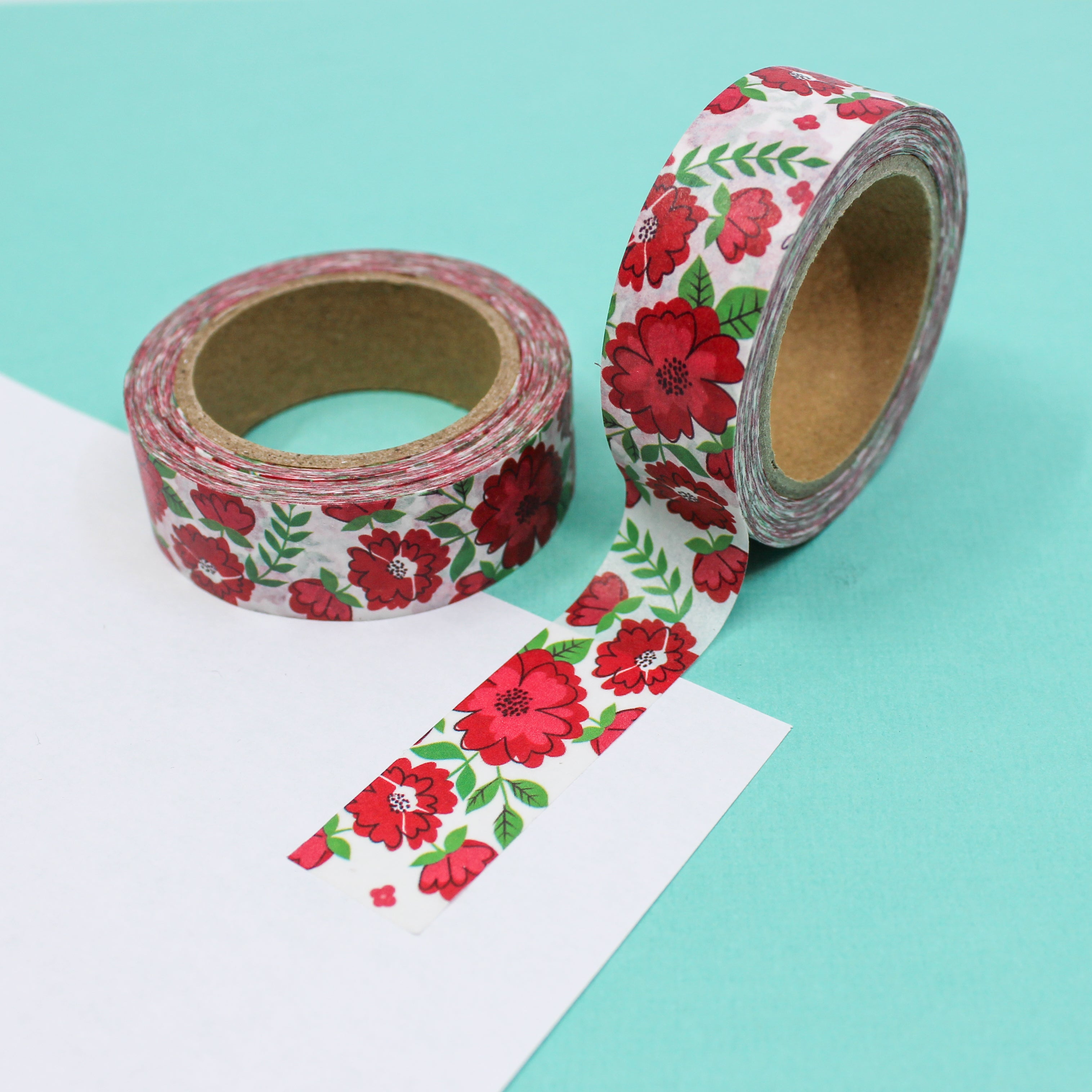 This a red floral collections pattern washi tape from BBB Supplies Craft Shop