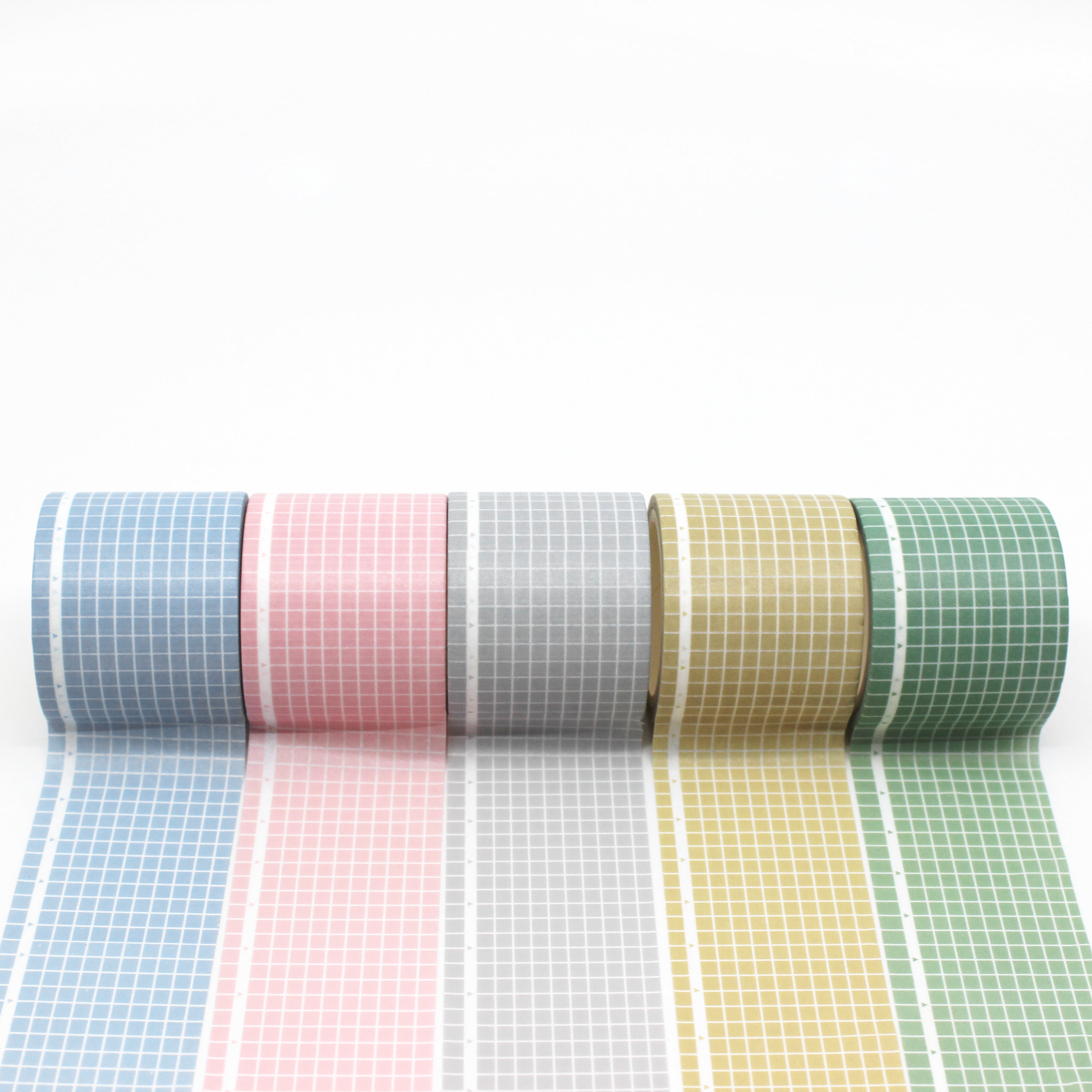 This is a collection of wide grid washi tape from BBB Supplies Craft Shop. The pastel colors include blue grid, pink grid, green grid, tan grid, and grey grid pastel colors.