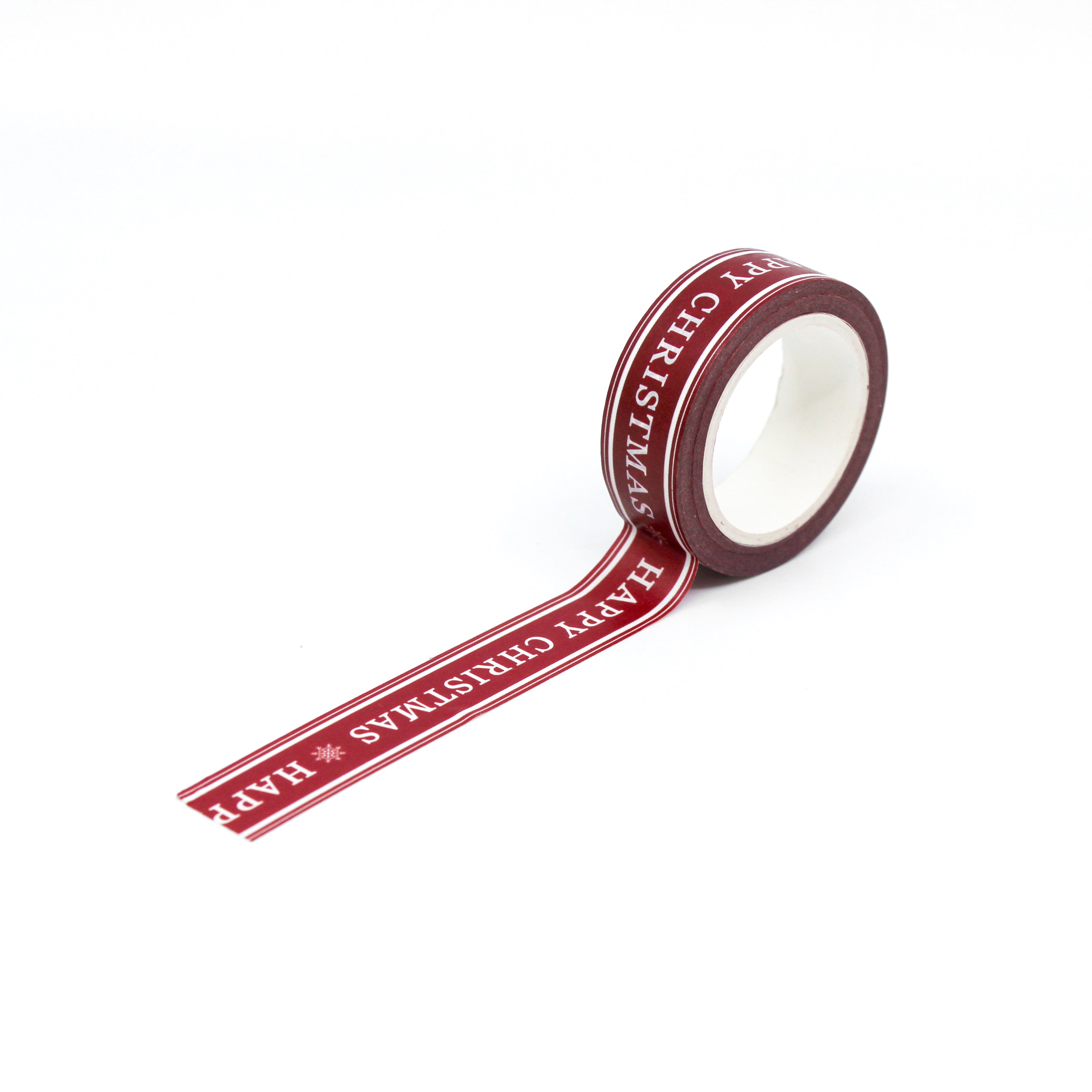 This is a full pattern repeat view of red Christmas Holiday phrases washi tape BBB Supplies Craft Shop