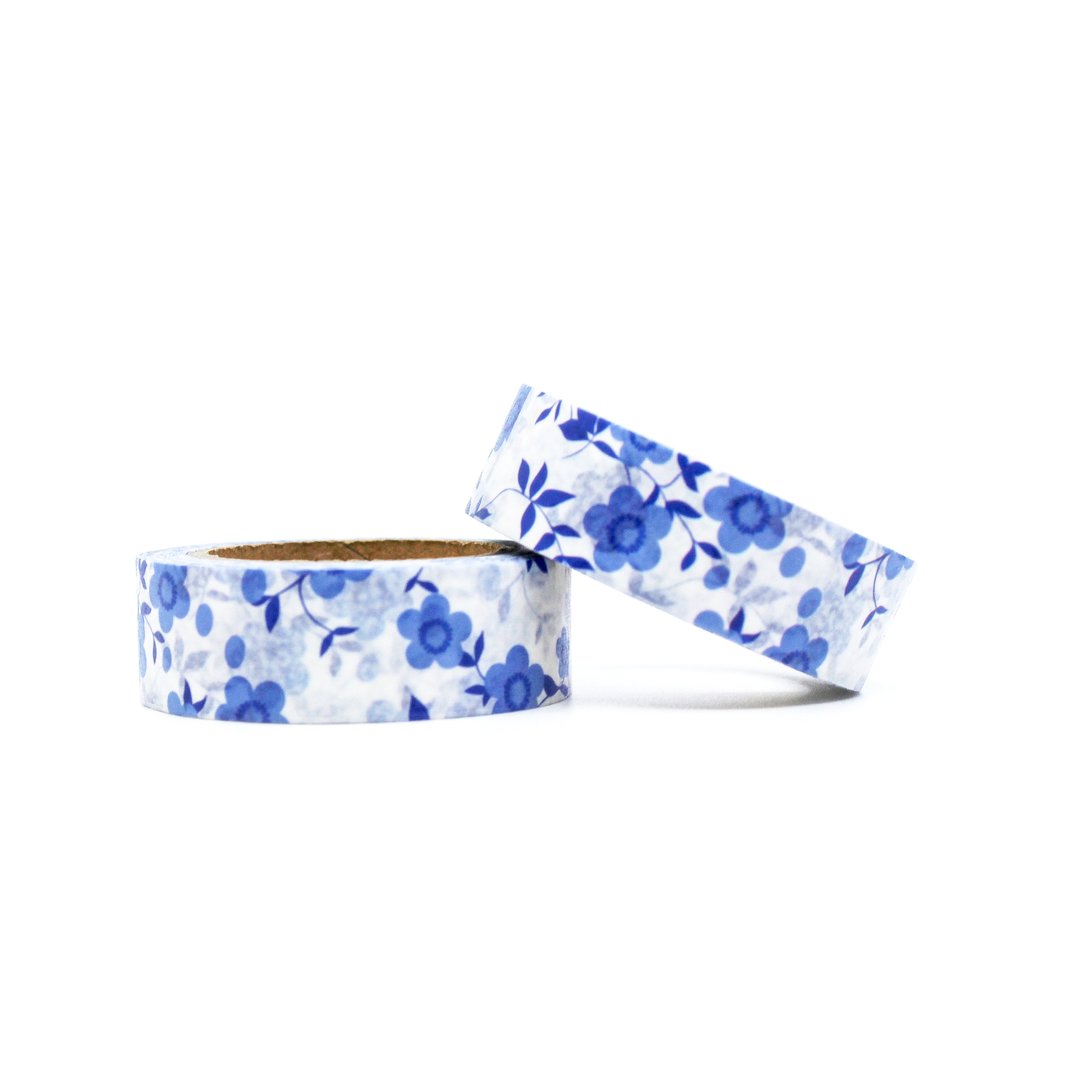 This is a roll of blue flowers washi tape from BBB Supplies Craft Shop